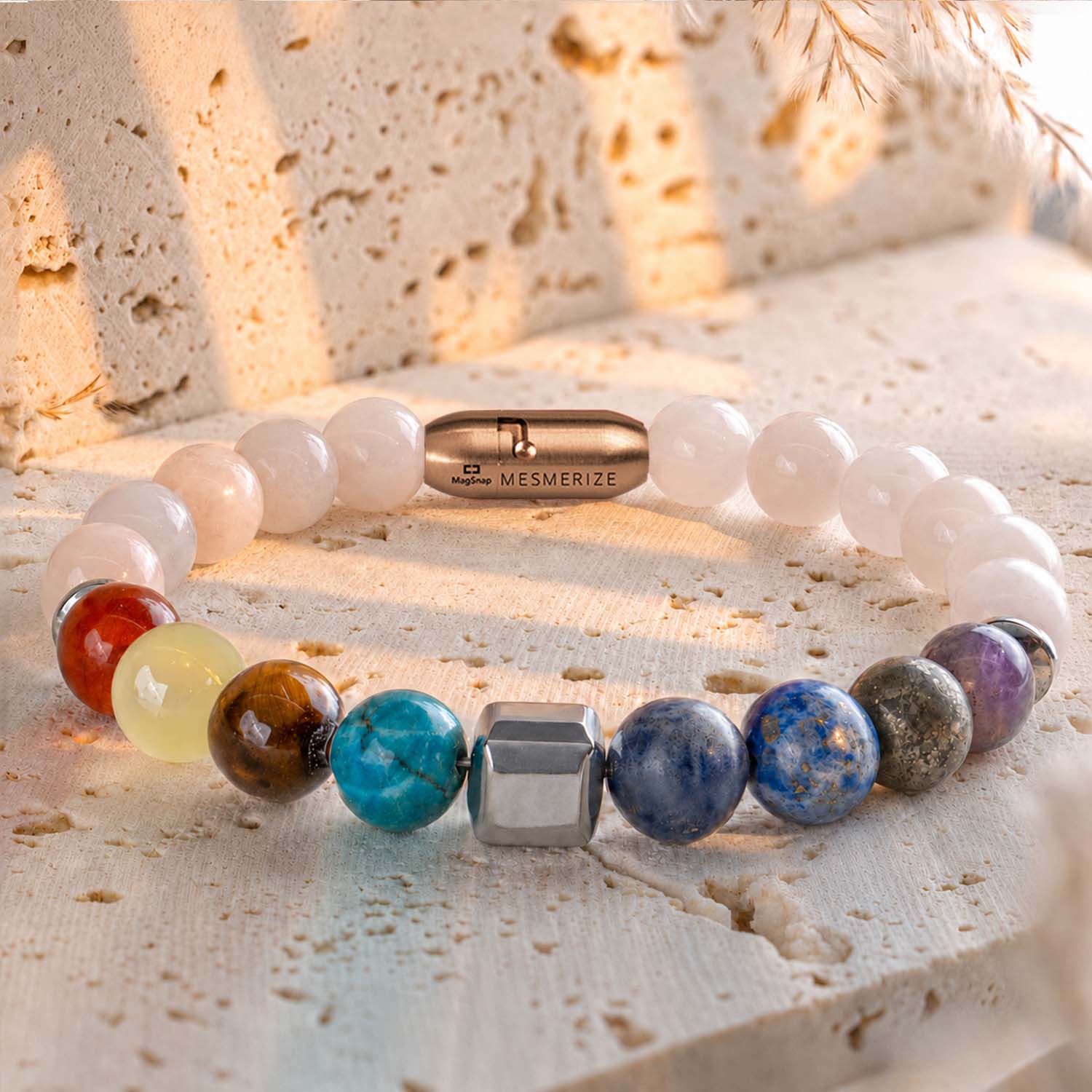 Non-Personalised Solace Rose Quartz 9 Chakra Natural Stone Bracelet with Magsnap 2