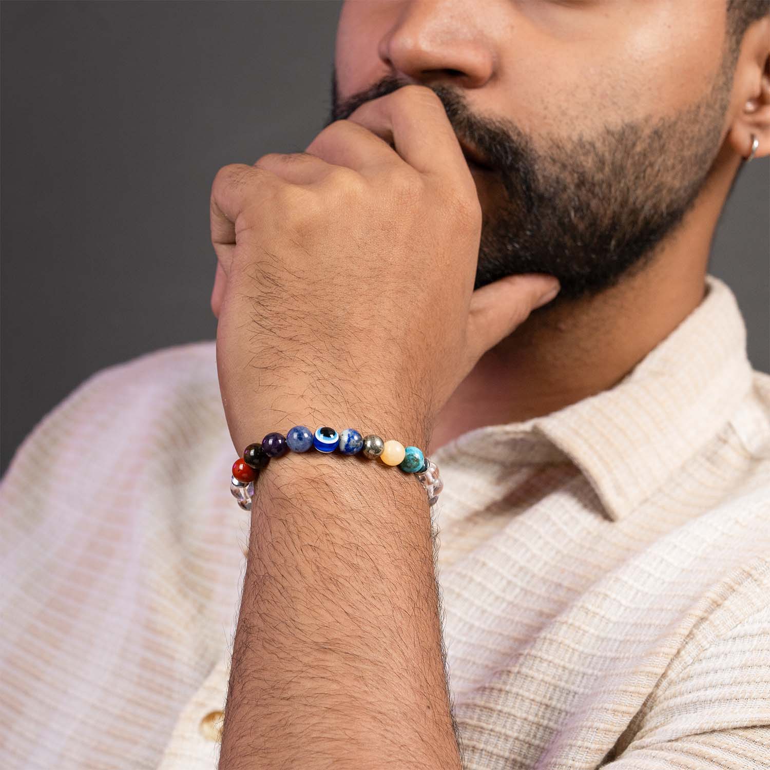 Balanced 9 Chakra Clear Quartz Natural Stone Bracelet Elastic