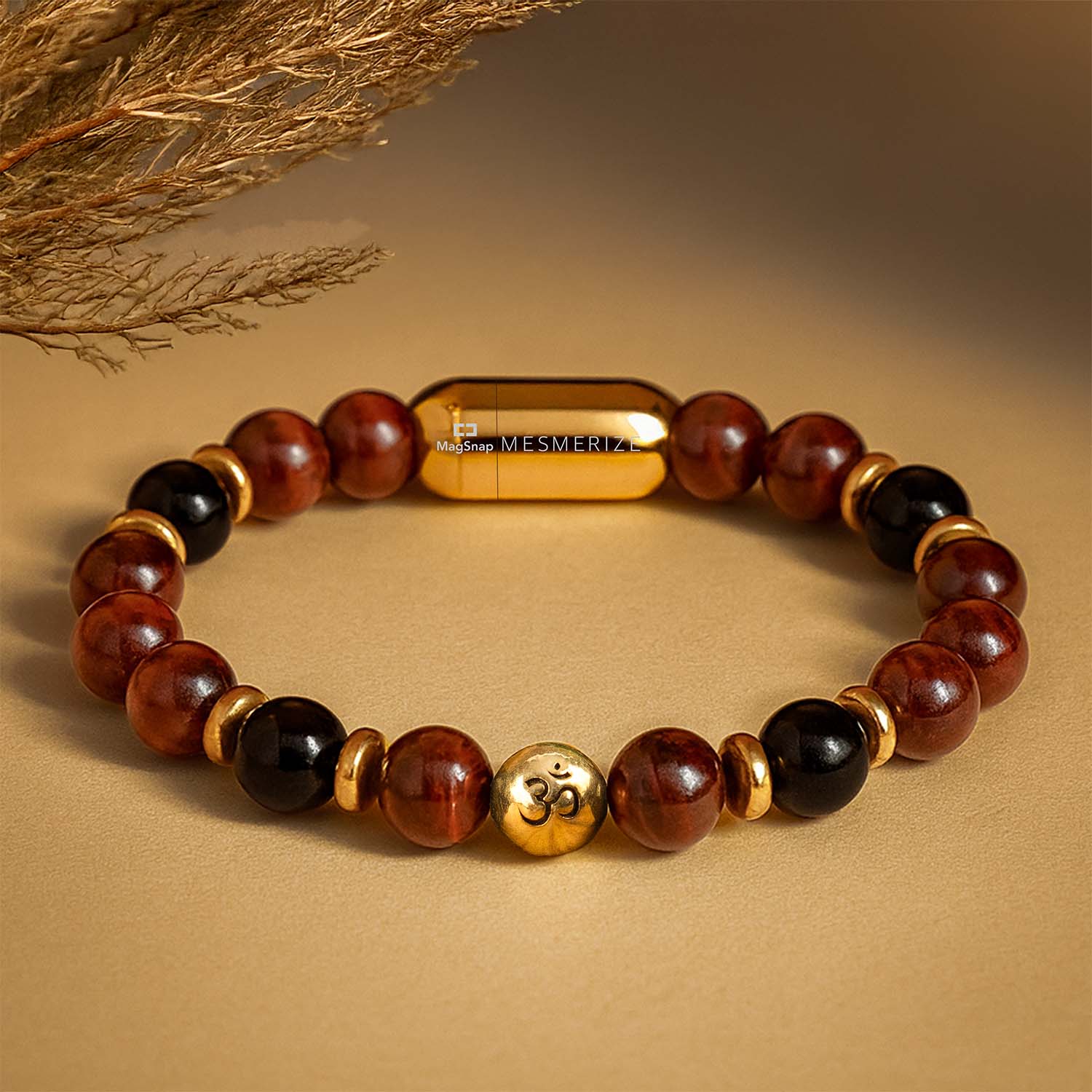 925 Sterling Silver Sacred Om Natural Stone Bracelet with MagSnap2