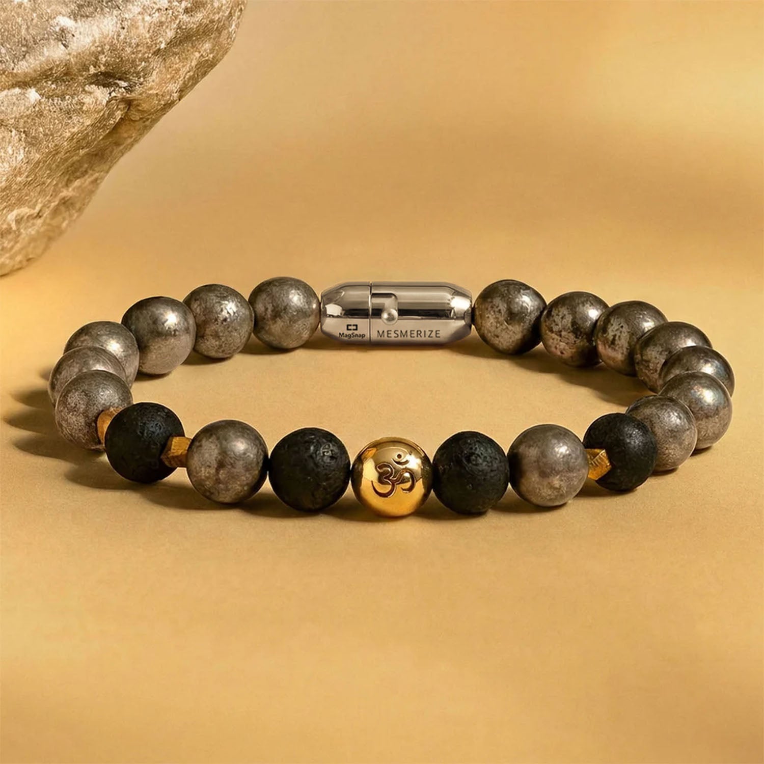 925 Sterling Silver Spiritual Om Pyrite Bracelet with Magsnap2