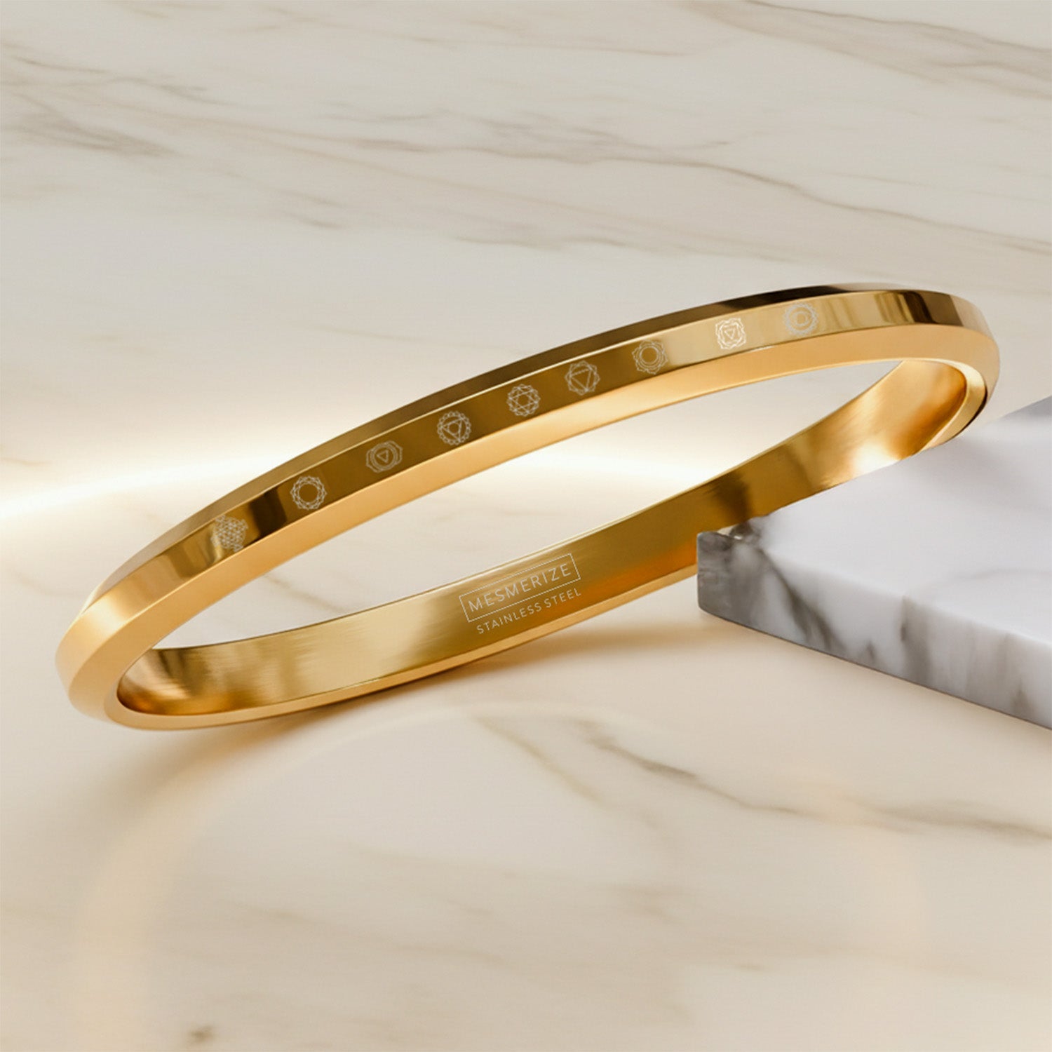 9 Chakra MicroCarved Round Kada Gold