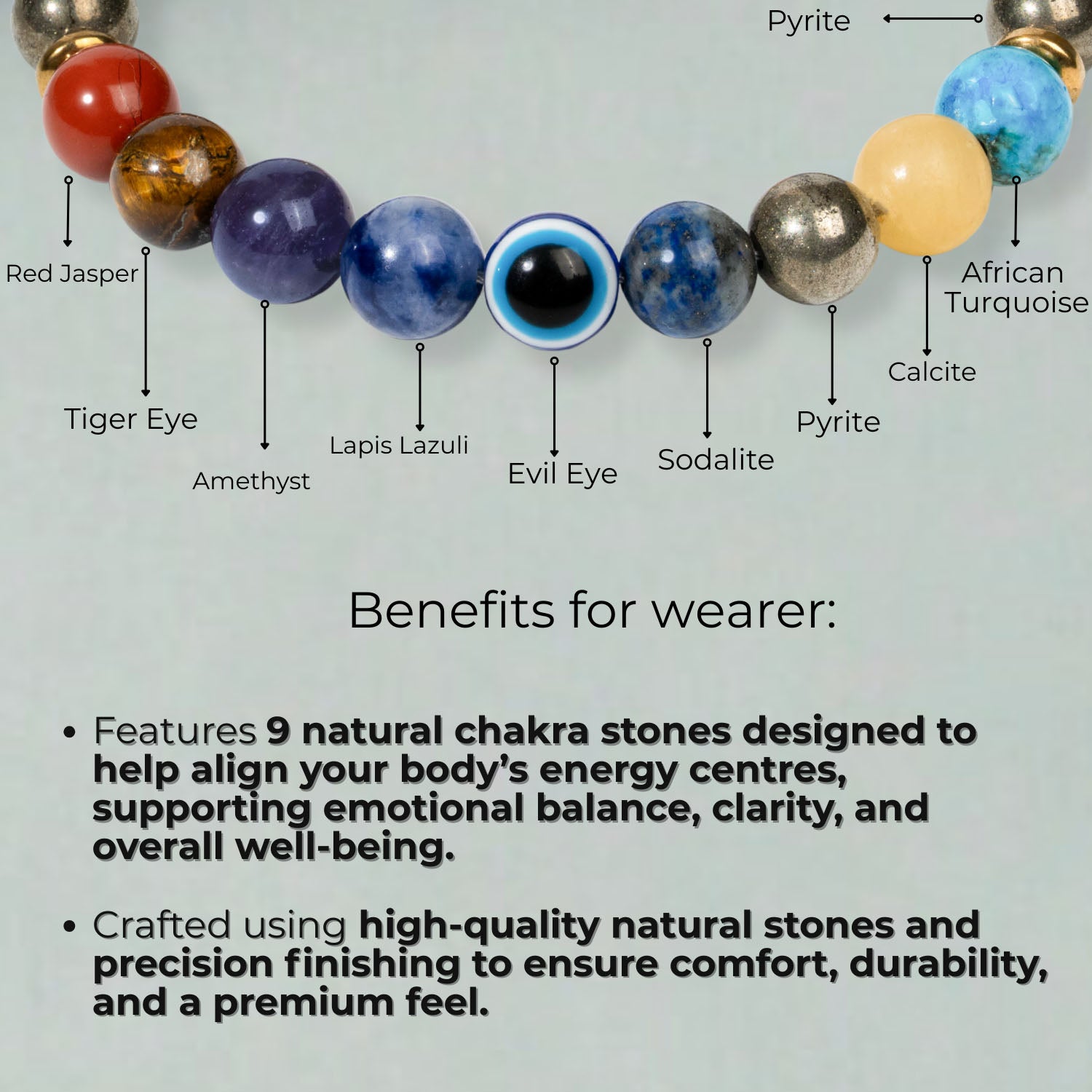 Money Magnet Pyrite 9 Chakra Natural Stone Bracelet Magsnap