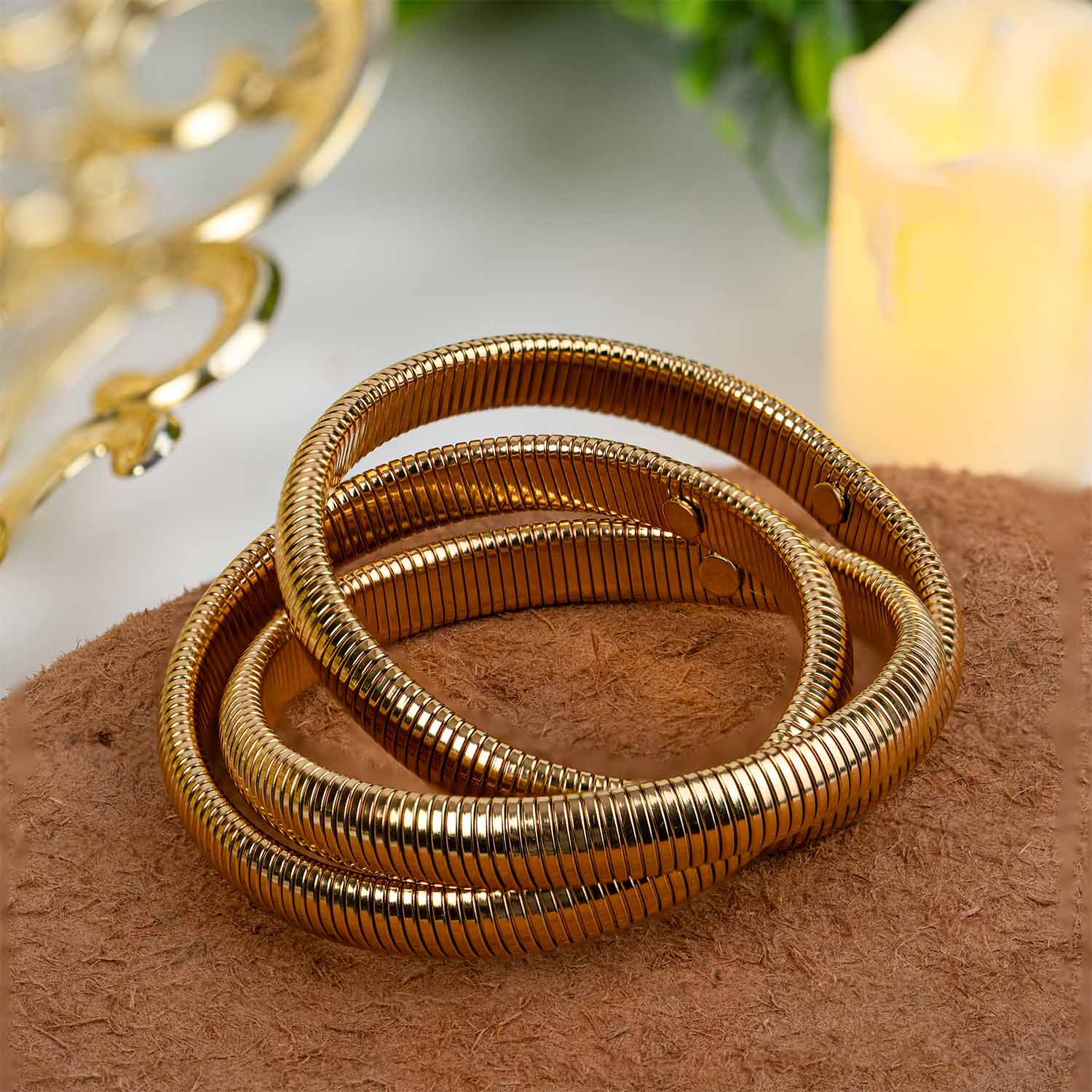 Amara Triple Layered 18k Gold Bangle Bracelet