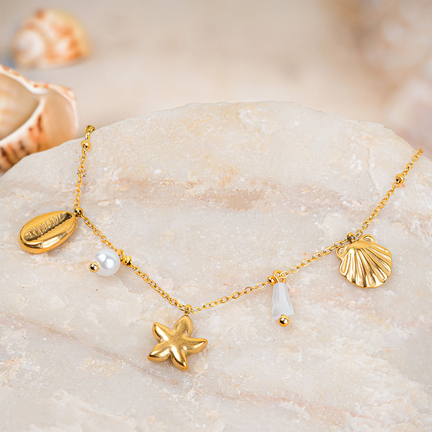 Amoura Dainty Gold Ocean Charms Bracelet