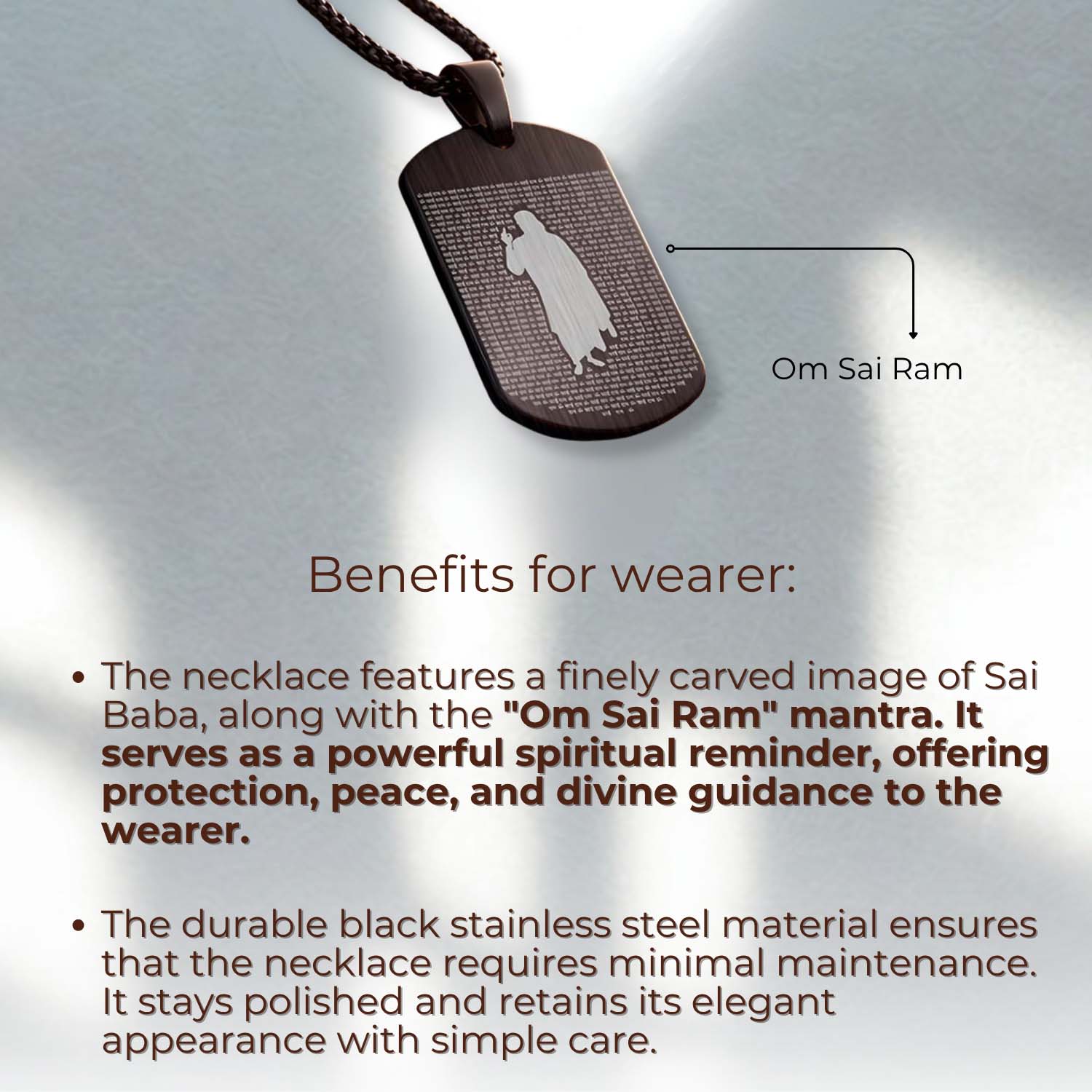 Om Sai Ram MicroCarved Tag Necklace Gold