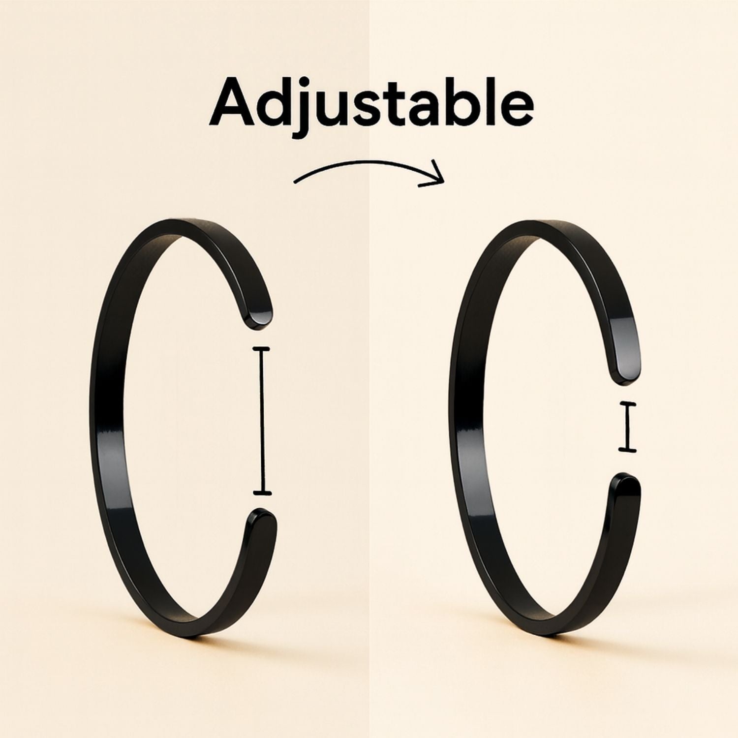 Yin Yang Gloss Cuff Adjustable Bracelet Black