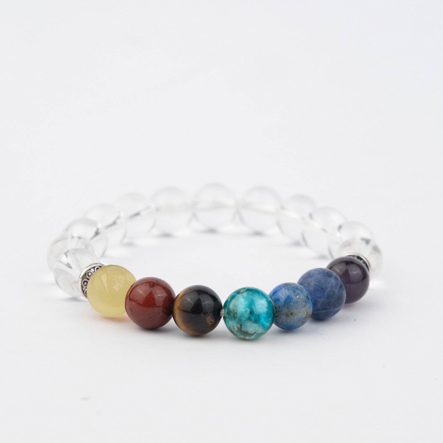 Natural Stone Jewellery Balanced 7 Chakra Clear Quartz Natural Stone Elastic Bracelet