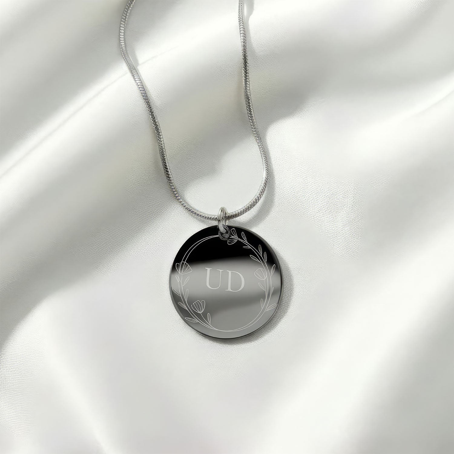 Couple Initials Circle Necklace Silver
