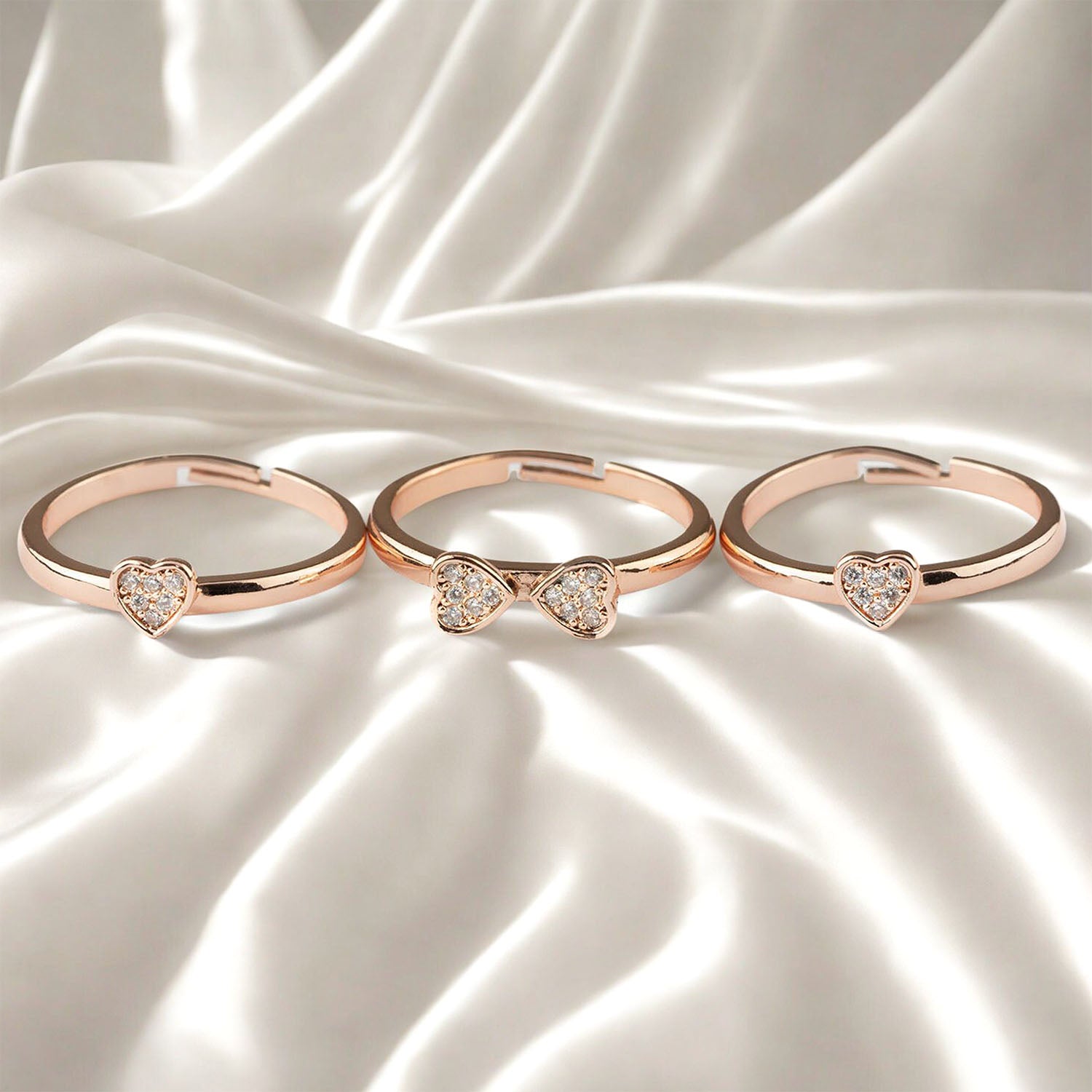 W Premium Jewellery Rose Gold Clover Heart Rings (Pack Of 3)