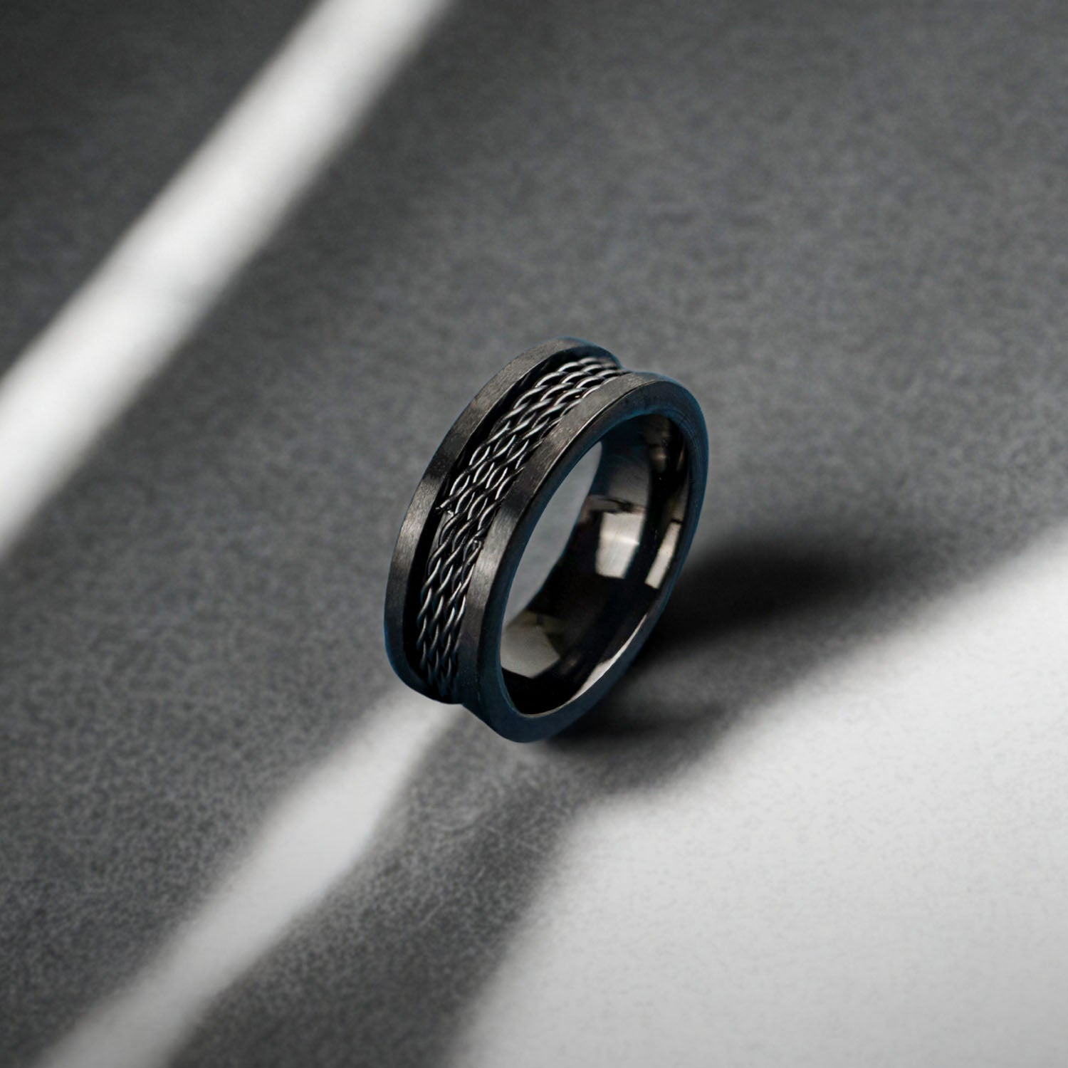 Drenn Spinning Black Band Ring