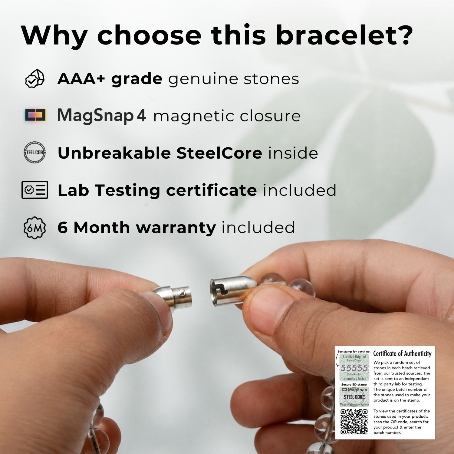 Personalised Natural Stone Jewellery Spiritual Rudraksh Natural Stone Bracelet with Magsnap