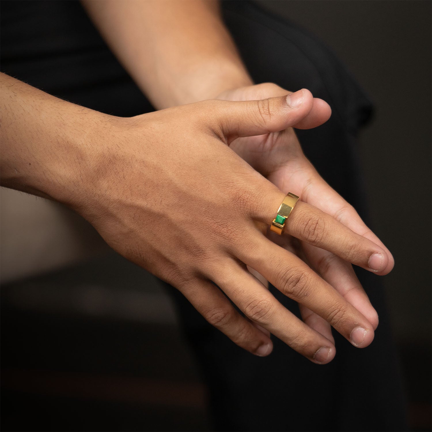 Gold Plated Pure 925 Silver Ring With Malachite Gem Stone