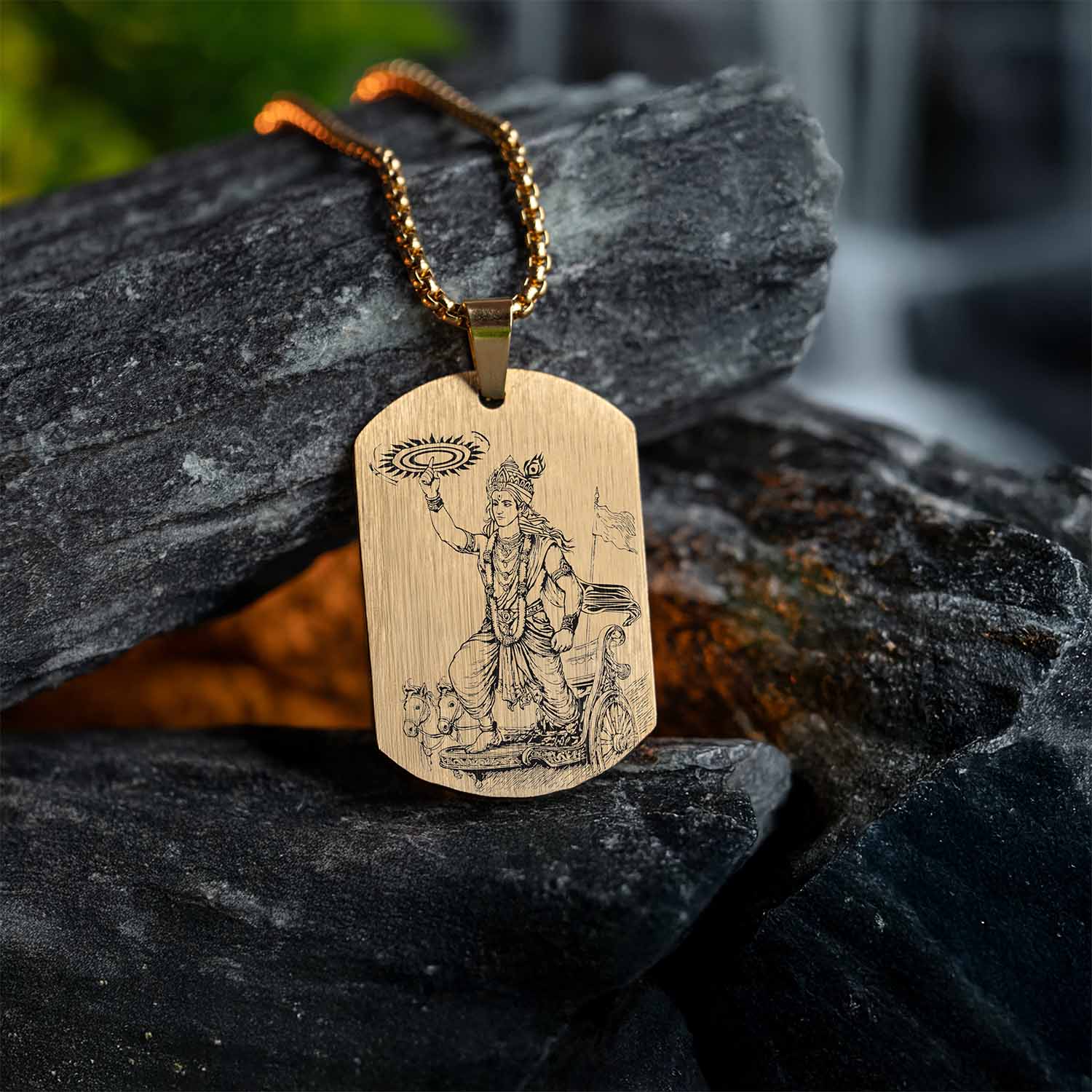 Guiding Krishna Godform Gold Tag Necklace