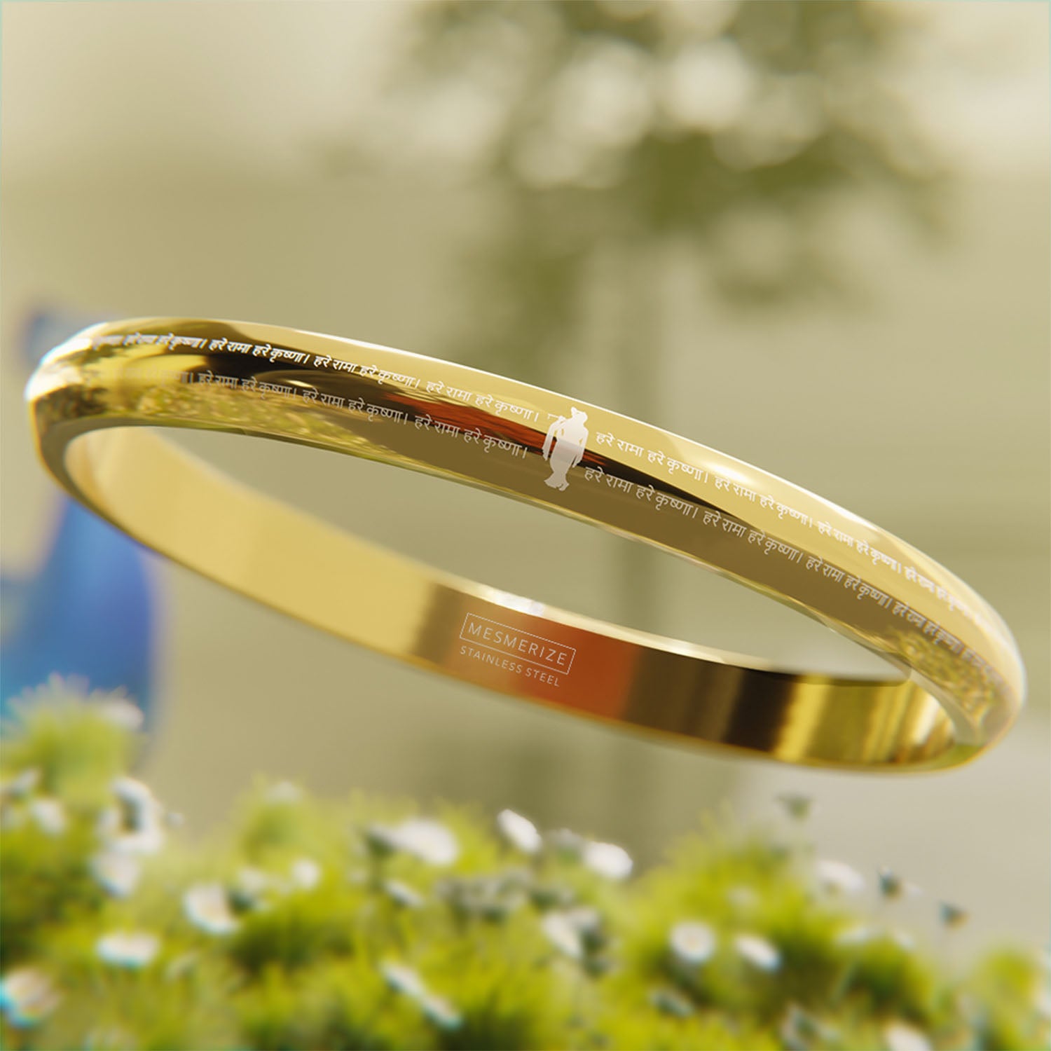 Hare Rama Hare Krishna MicroCarved Round Curved Kada Gold