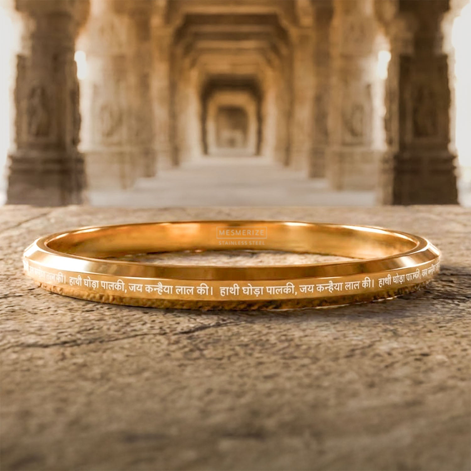 Hathi Godha Palki Krishna MicroCarved Round Kada Gold