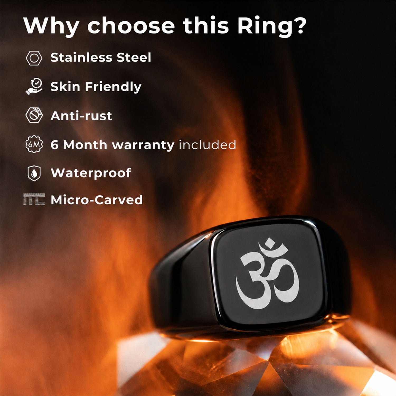 Om Namah Shivay MicroCarved Beveled Ring