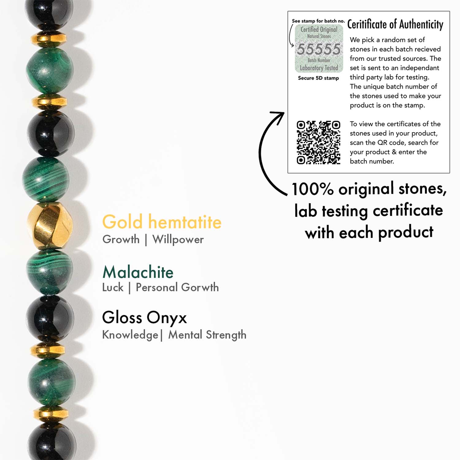 Prosperity Gloss Onyx & Malachite Natural Stone Bracelet Elastic