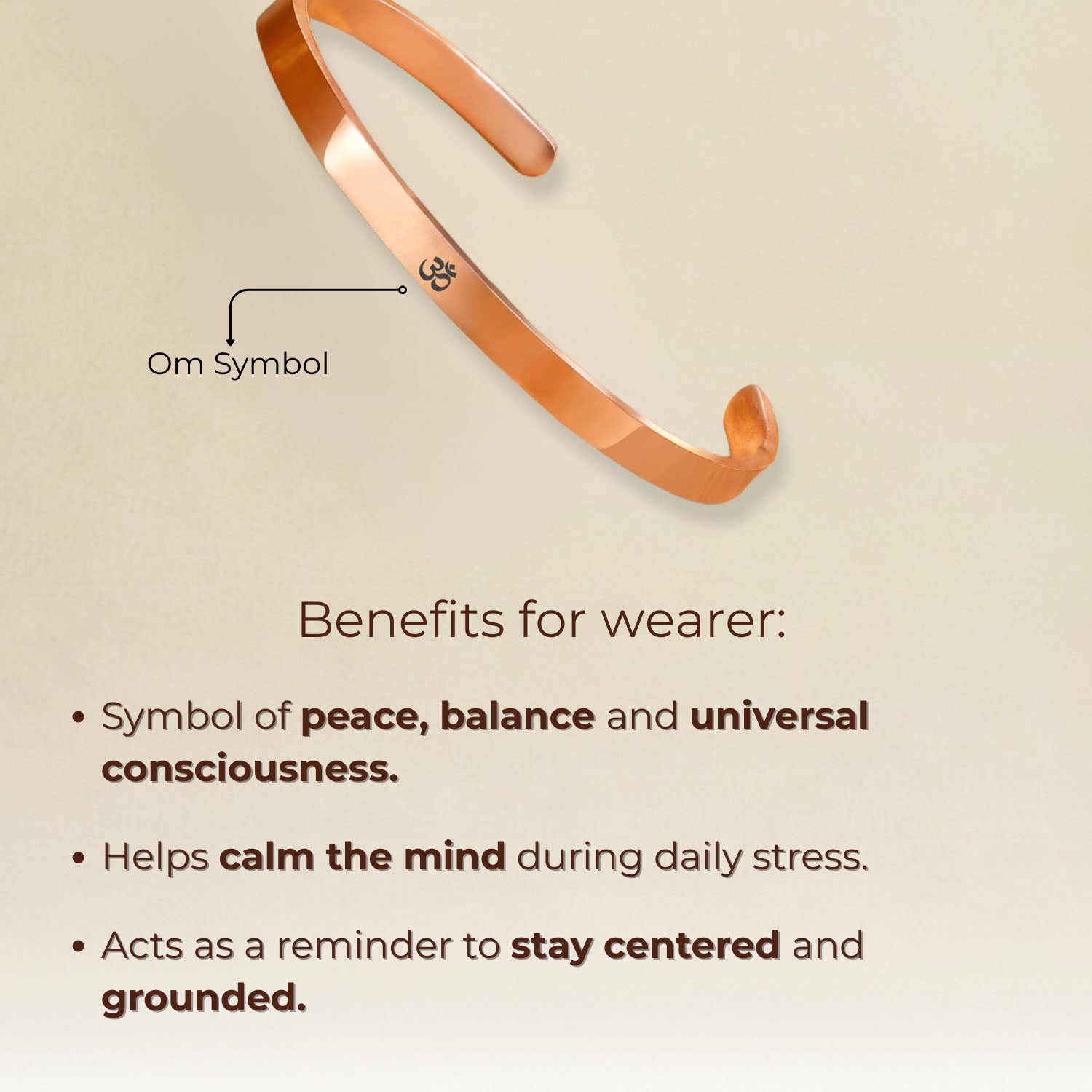 Om Gloss Cuff Adjustable Bracelet Rose Gold
