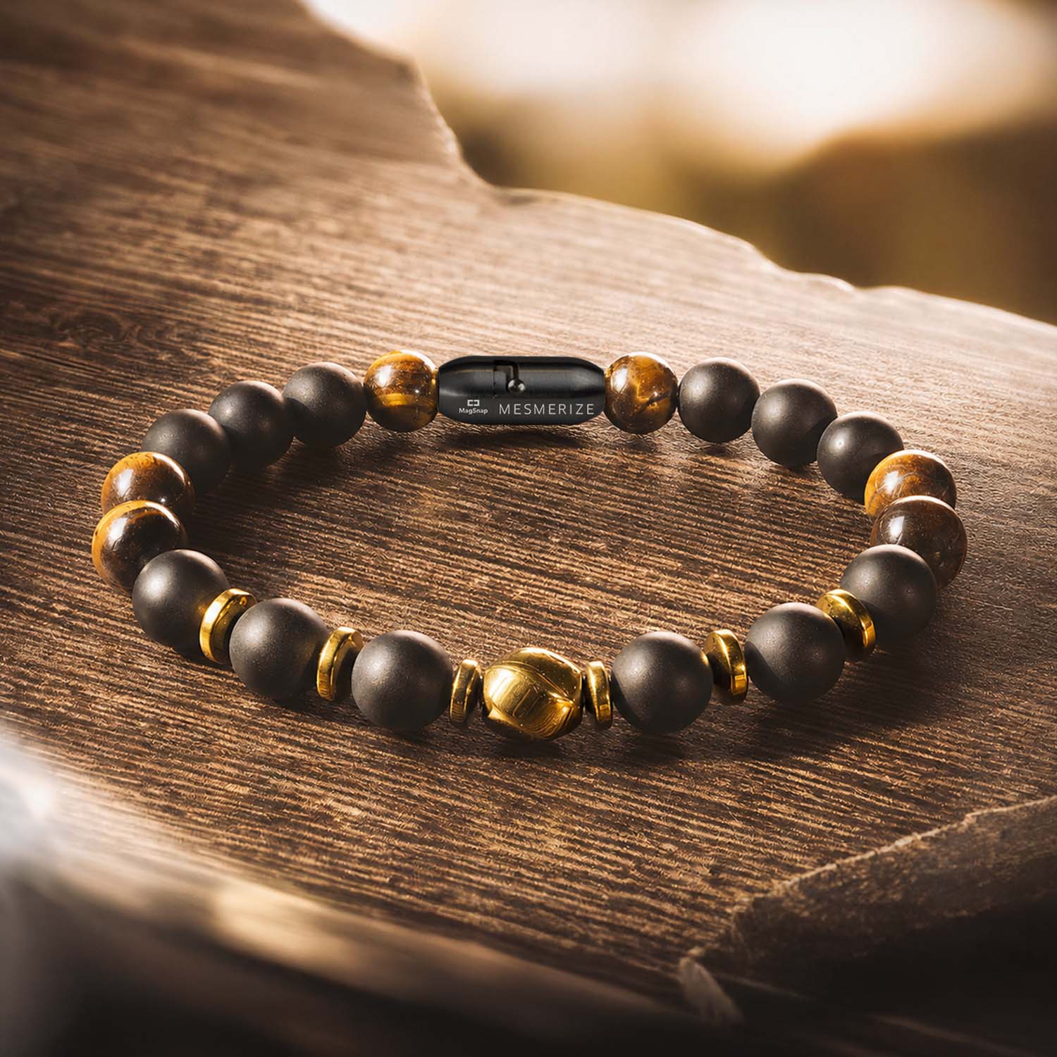 Natural Stone Jewellery Onyx Gold Tiger Eye Natural Stone Bracelet with MagSnap