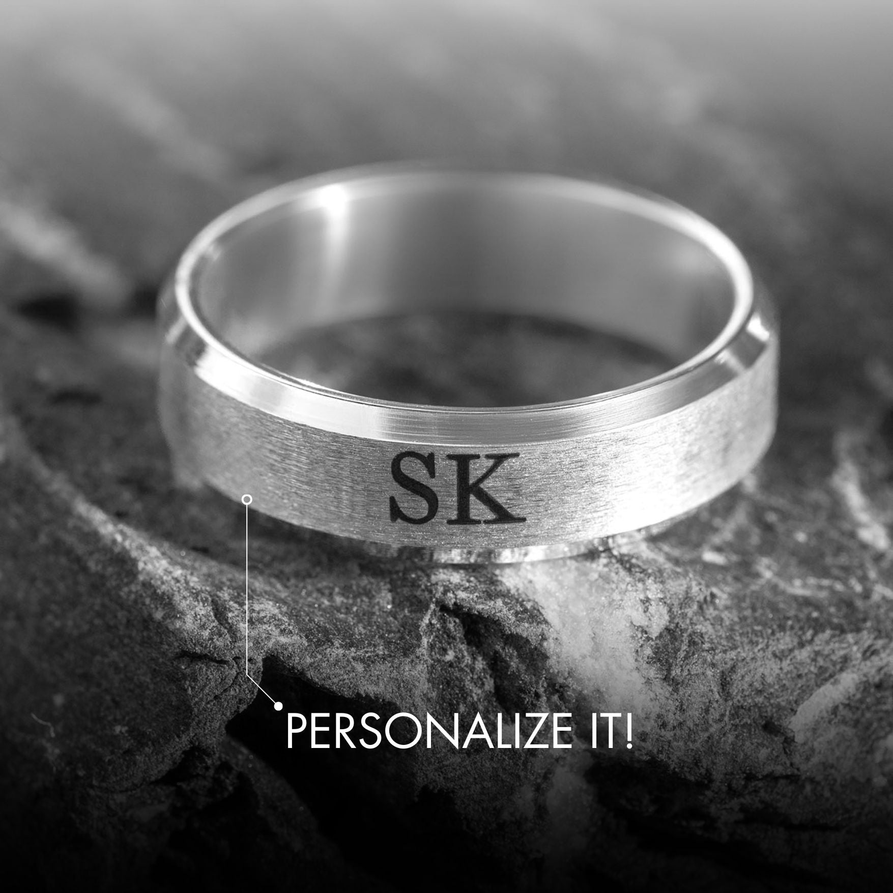 Personalised Silver Beveled Ring