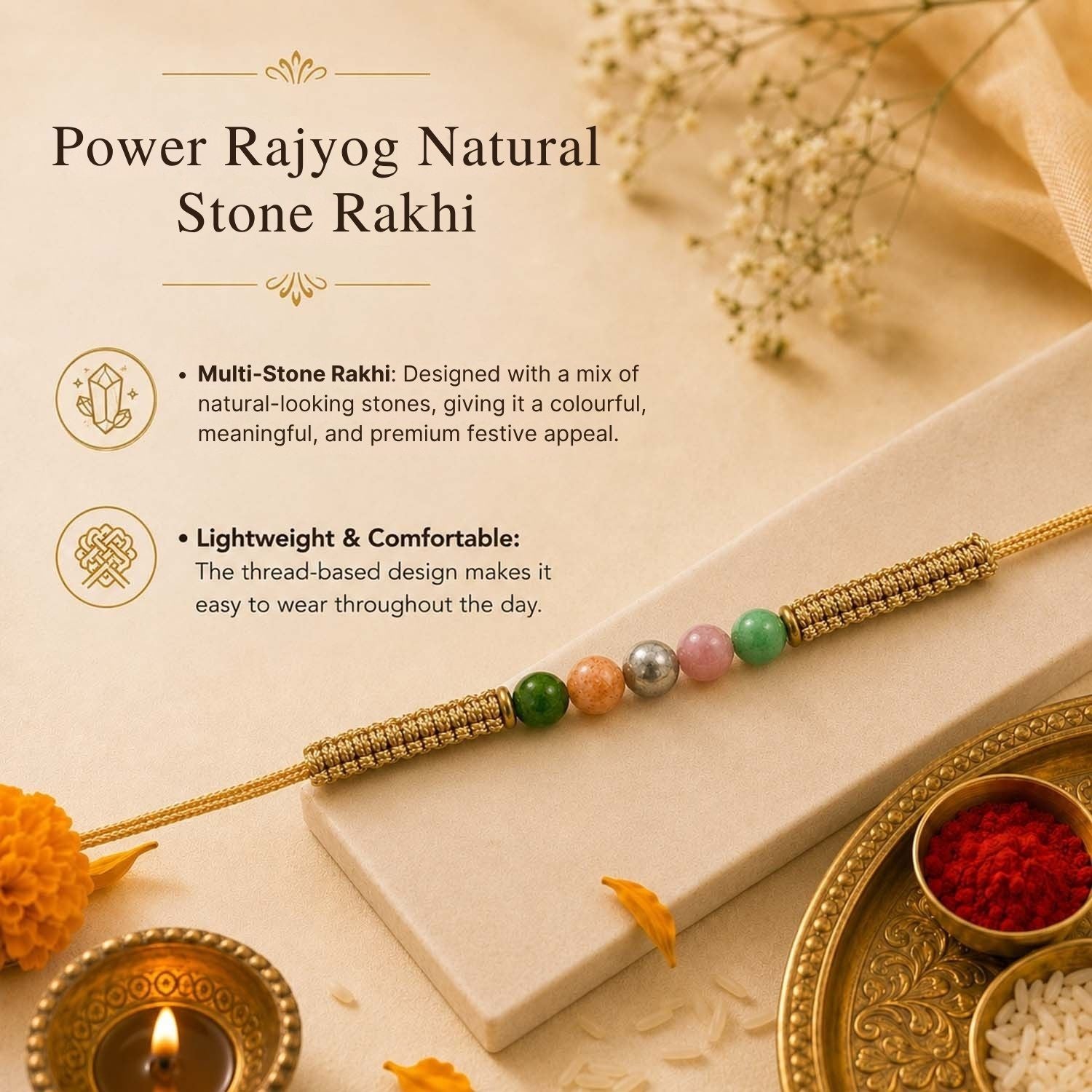 Power Rajyog Natural Stone Rakhi