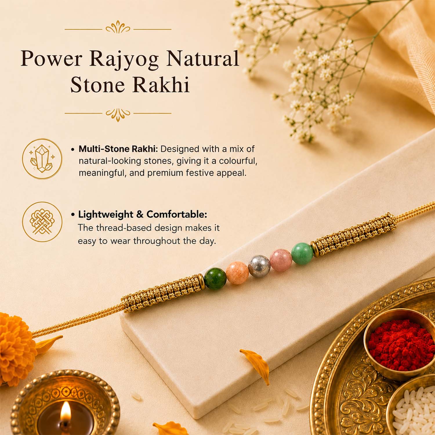 Power Rajyog Natural Stone Rakhi