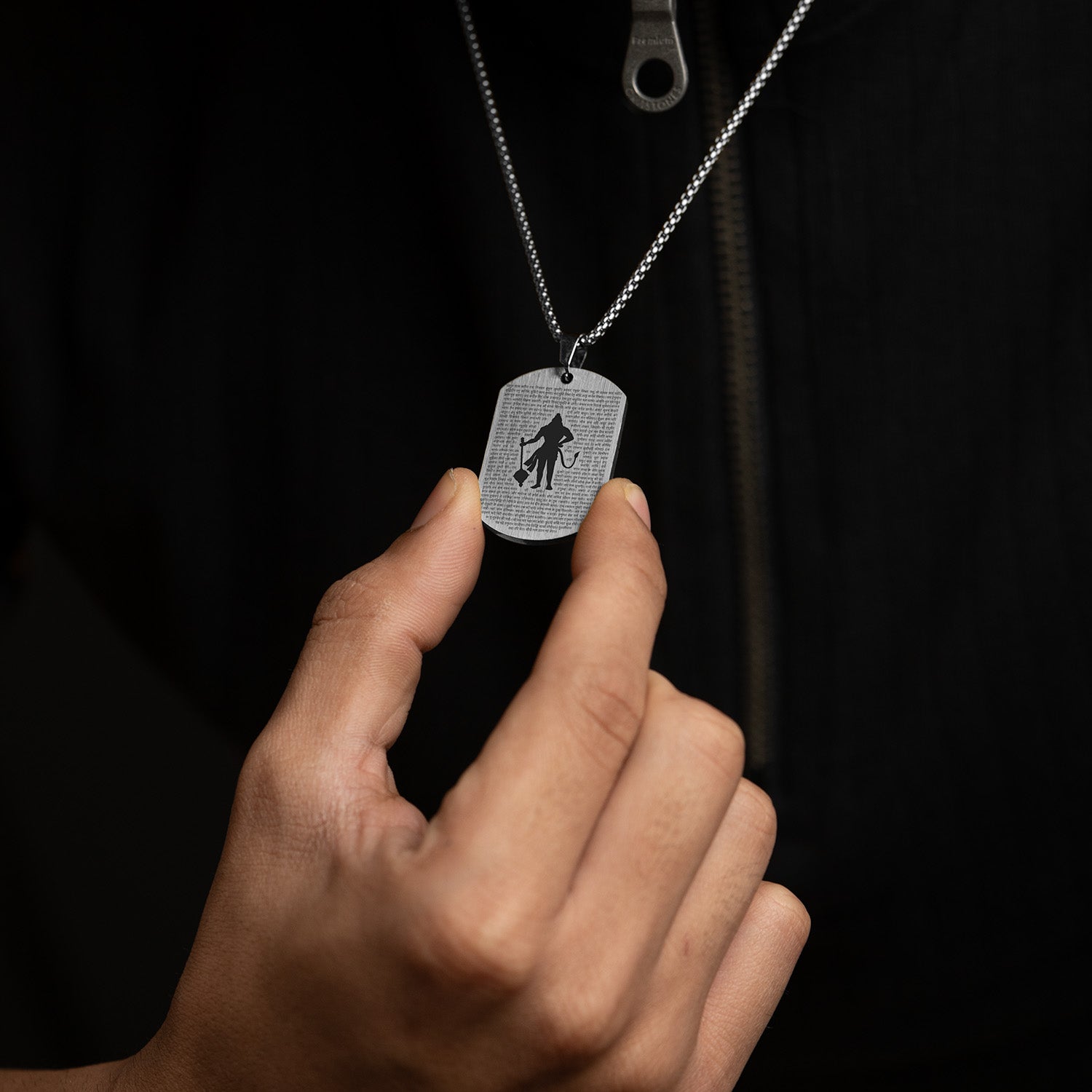 Sacred Hanuman Chalisa MicroCarved Tag Necklace