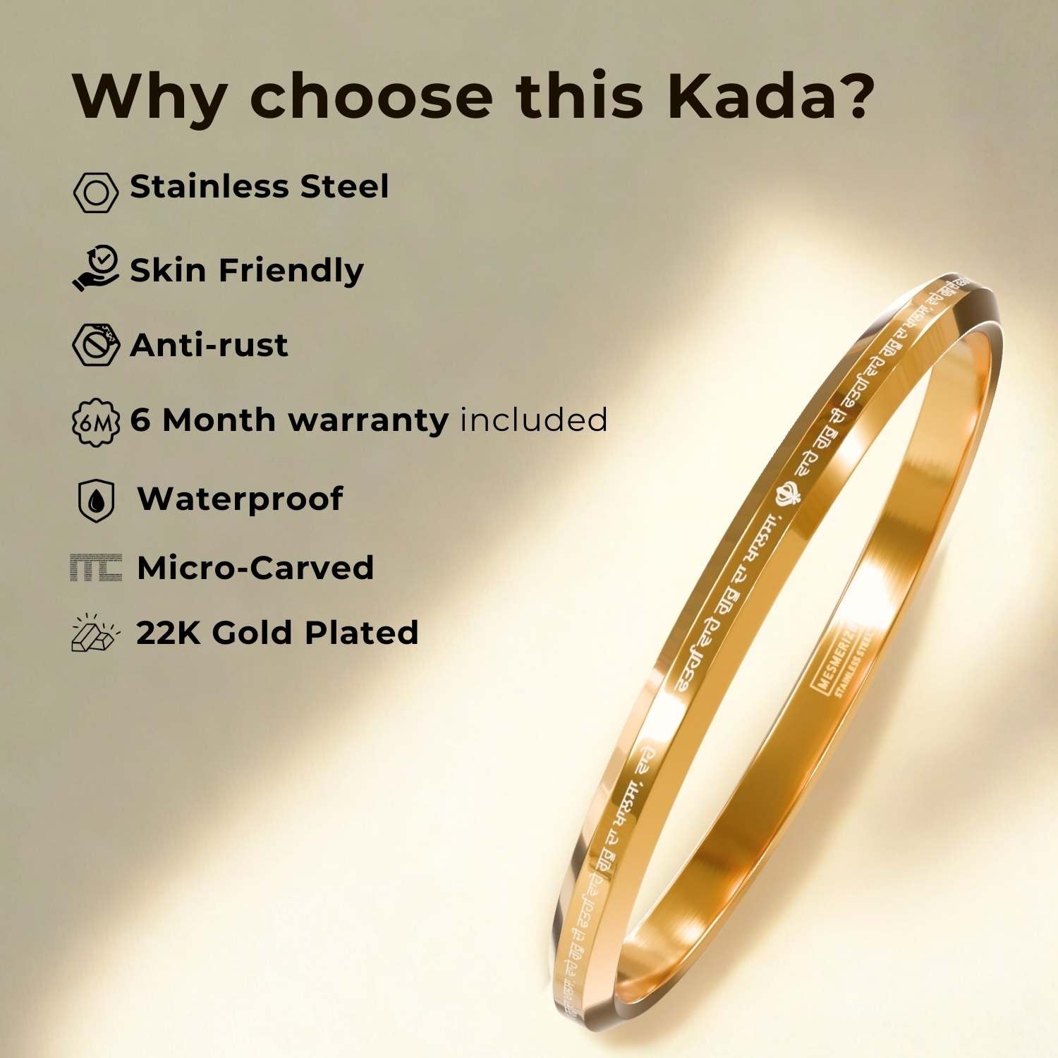 Round Flat Ik Omkar Satnam Mantra Kada Gold