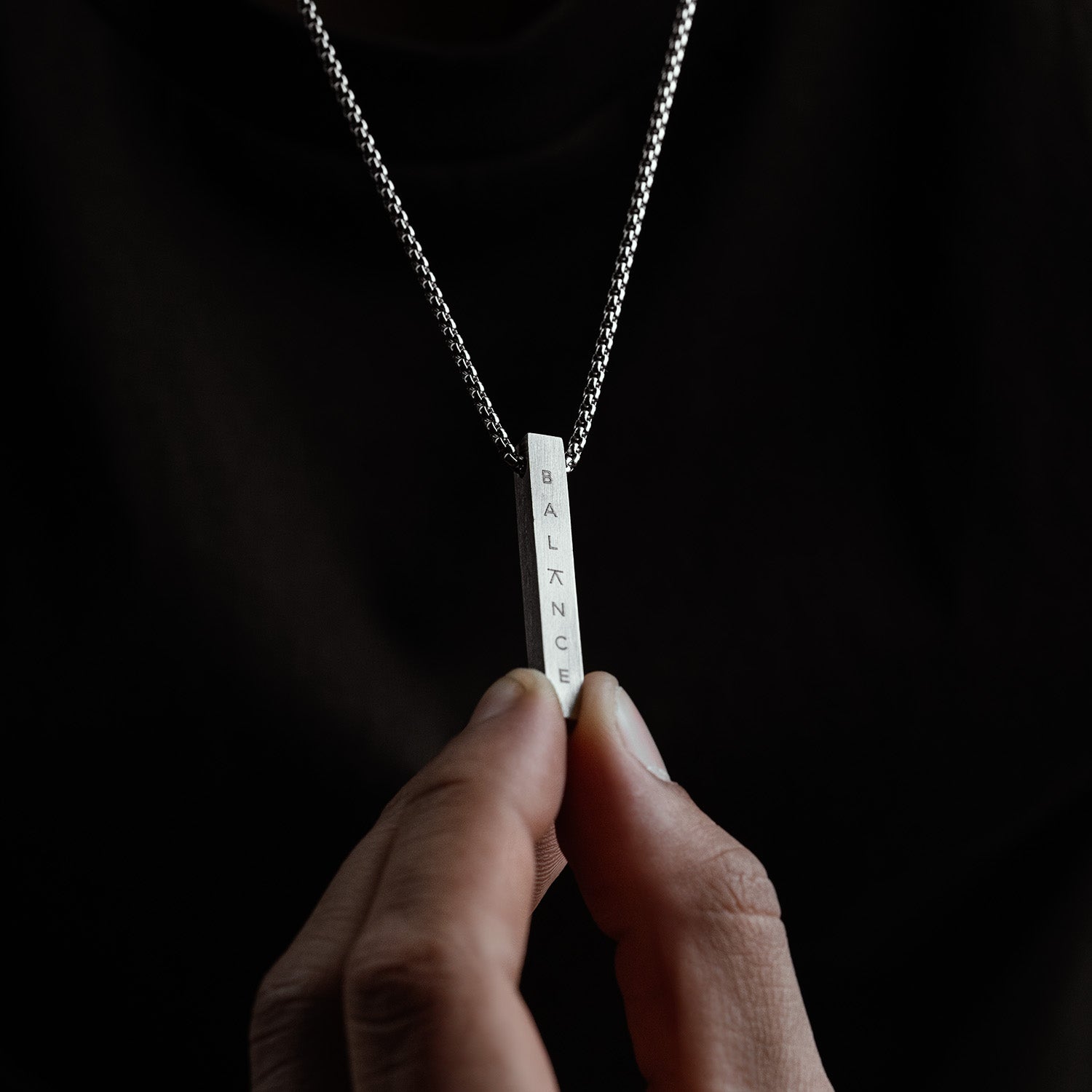 Silver Balance Motivational Bar Necklace