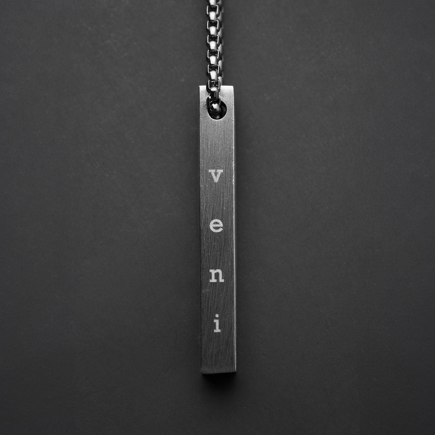 Silver Conquer Motivational Bar Necklace