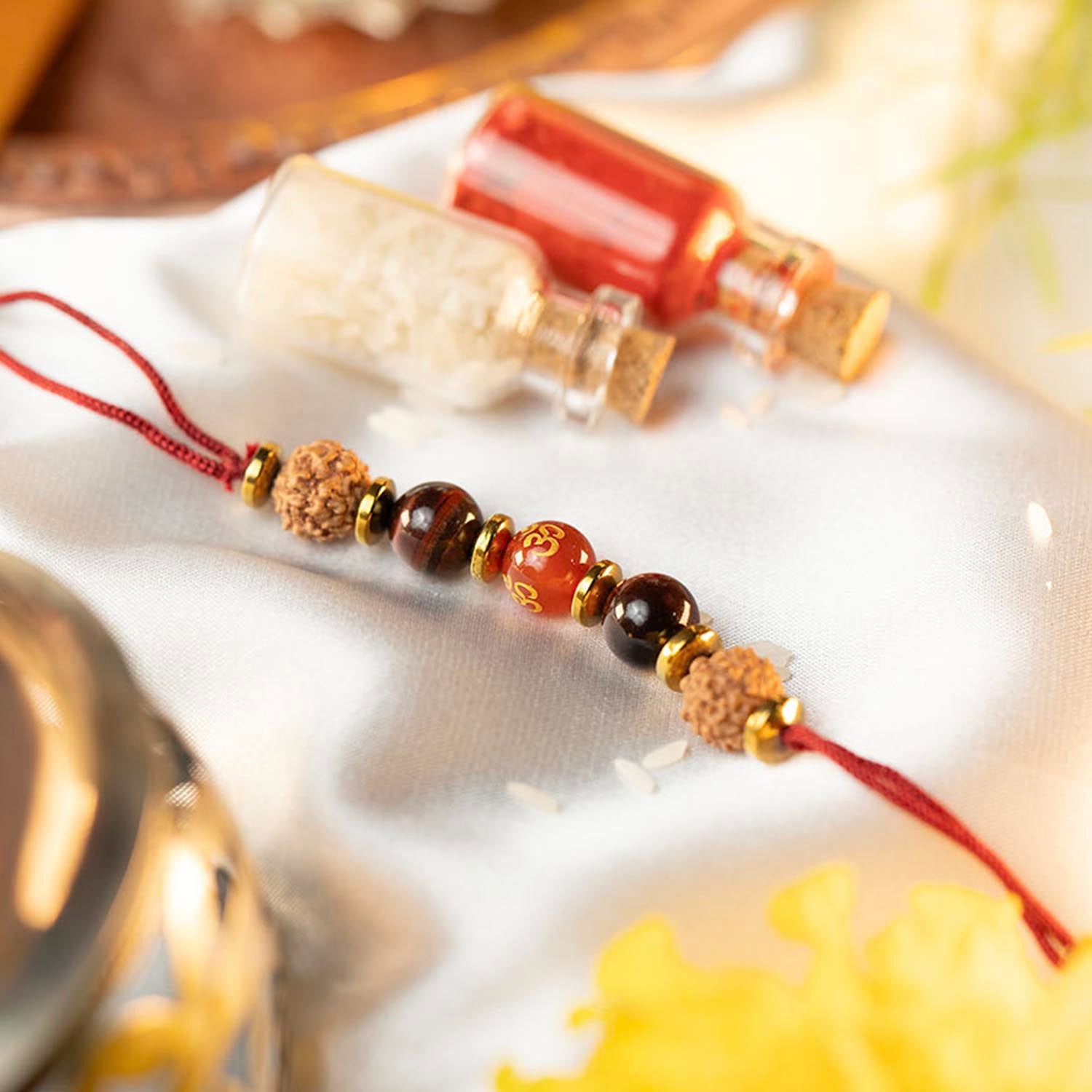 Spiritual Om Rudraksha Natural Stone Rakhi