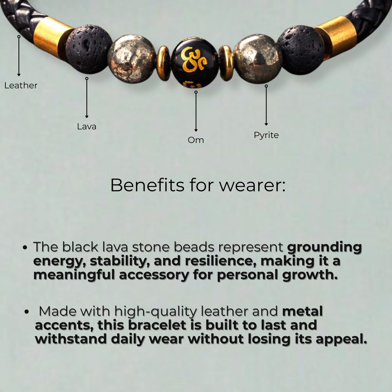Spiritual Pyrite Natural Stone NeoLeather Bracelet With MagSnap2