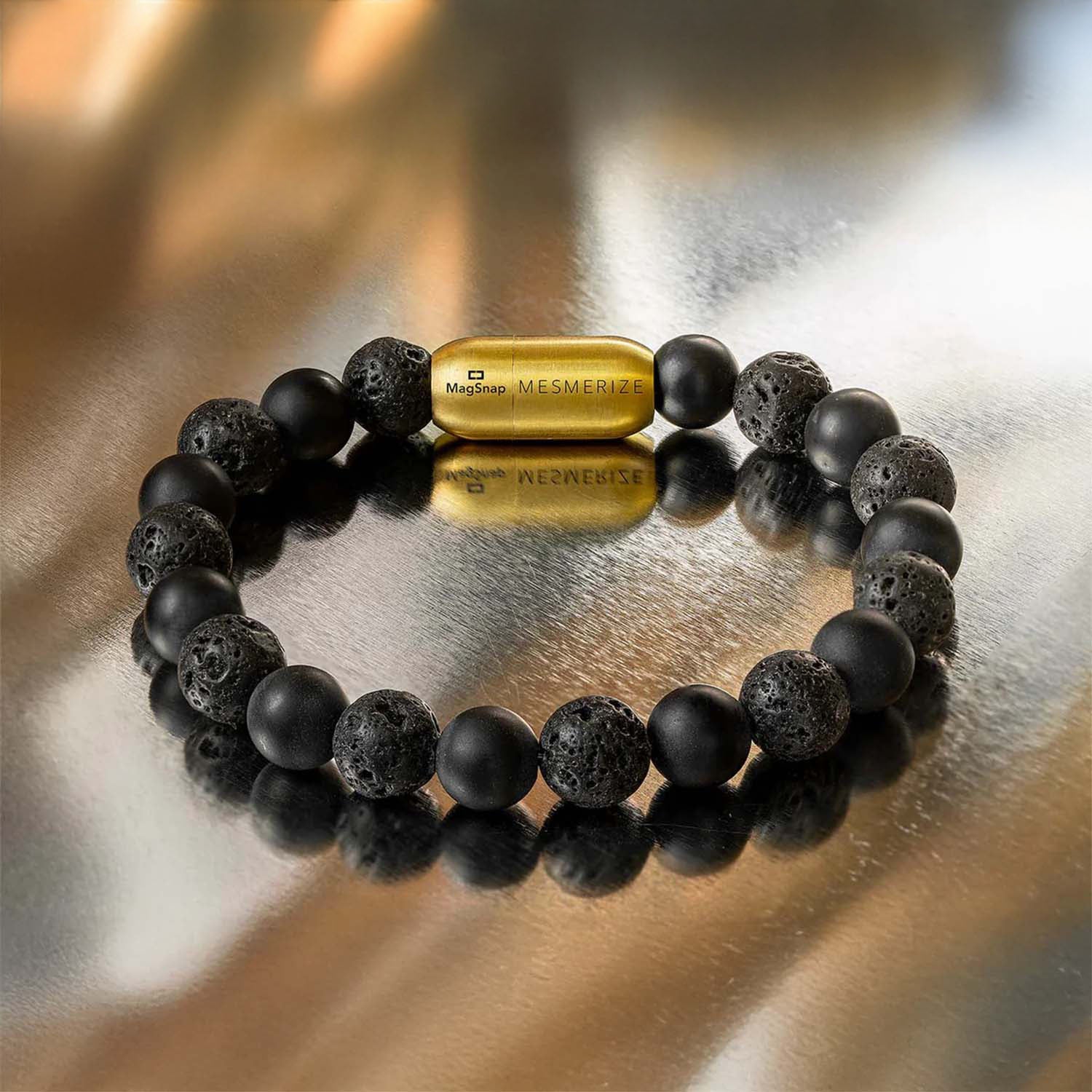 Natural Stone Jewellery Stealth Matte Black Onyx and Lava Natural Stone Bracelet with Magsnap