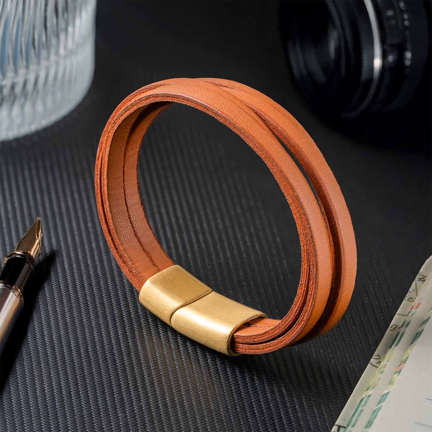 Forge Layered NeoLeather Bracelet with MagSlide Tan