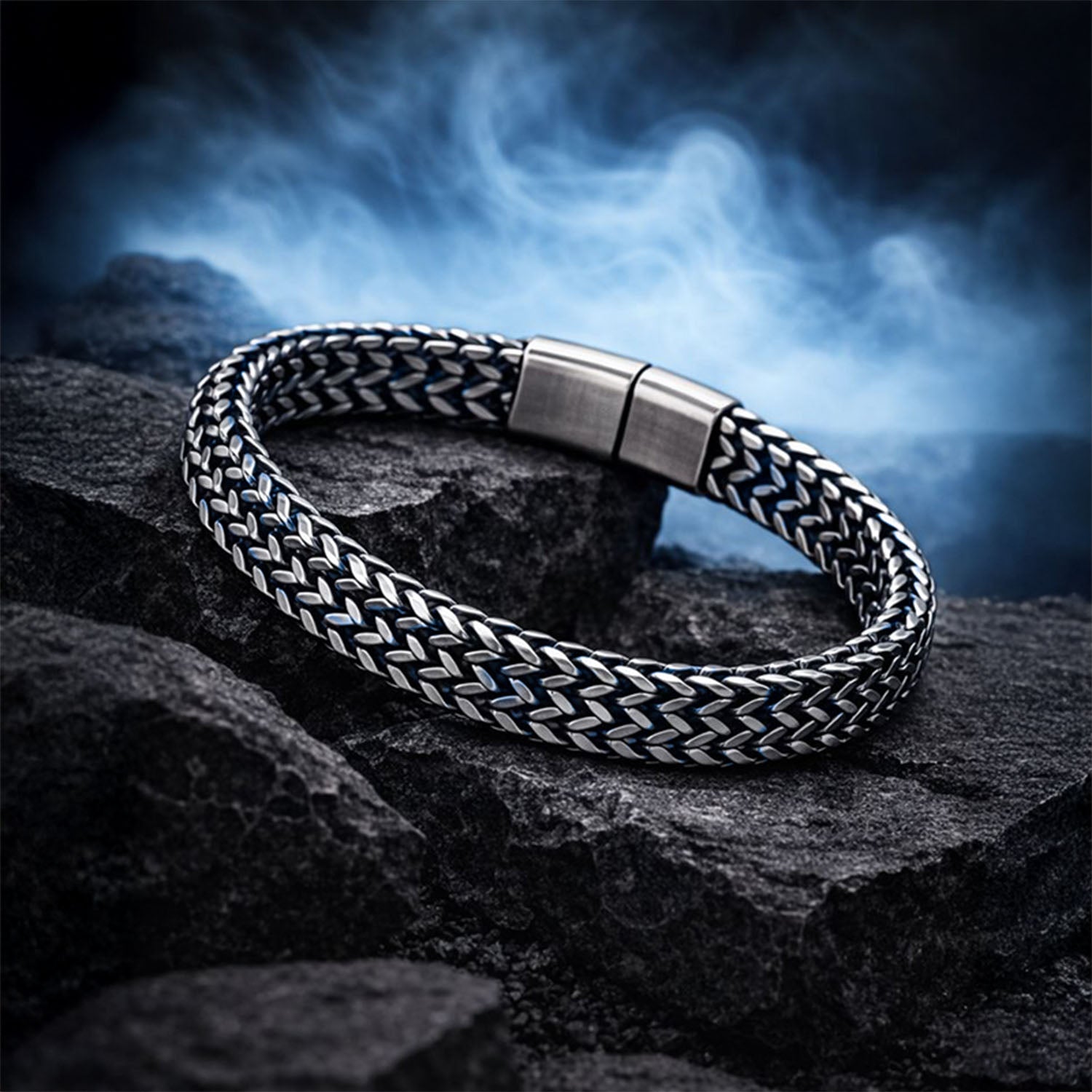 Titan Blue Inlay Chain Bracelet With MagSlide
