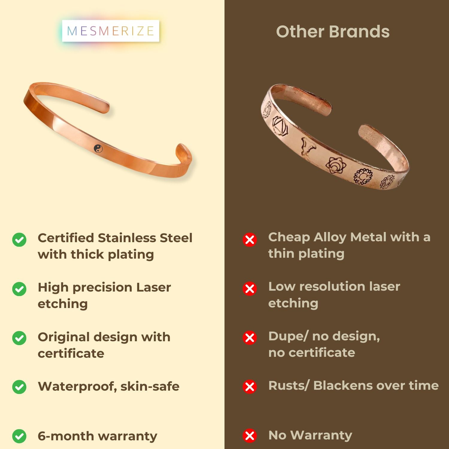 Yin Yang Gloss Cuff Adjustable Bracelet Rose Gold