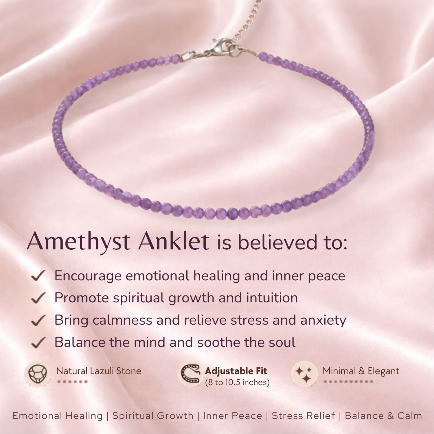Wellness Amethyst Adjustable Anklet