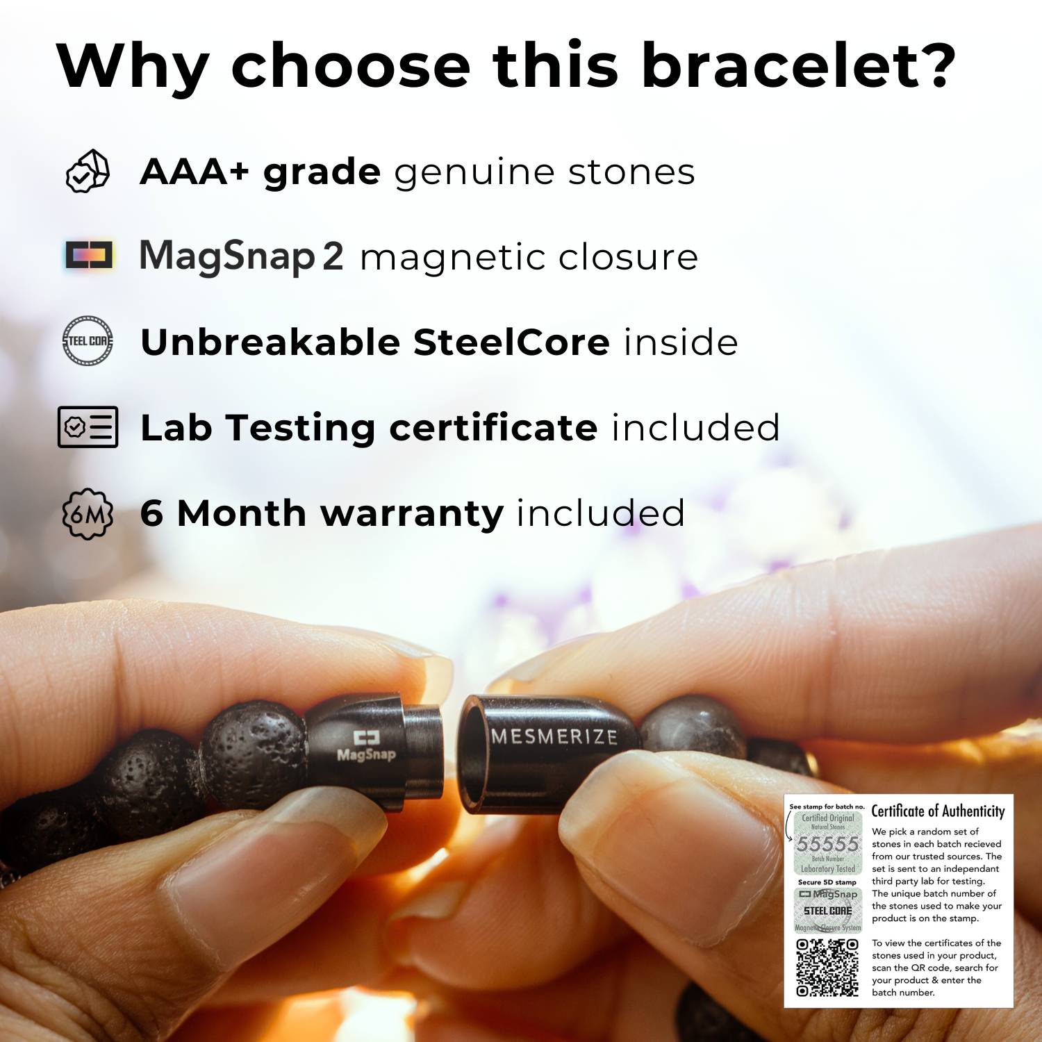 Mystic Grey Hematite Natural Stone Bracelet with MagSnap 2