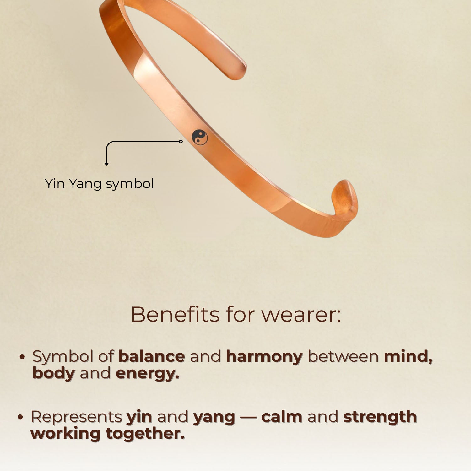 Yin Yang Gloss Cuff Adjustable Bracelet Gold