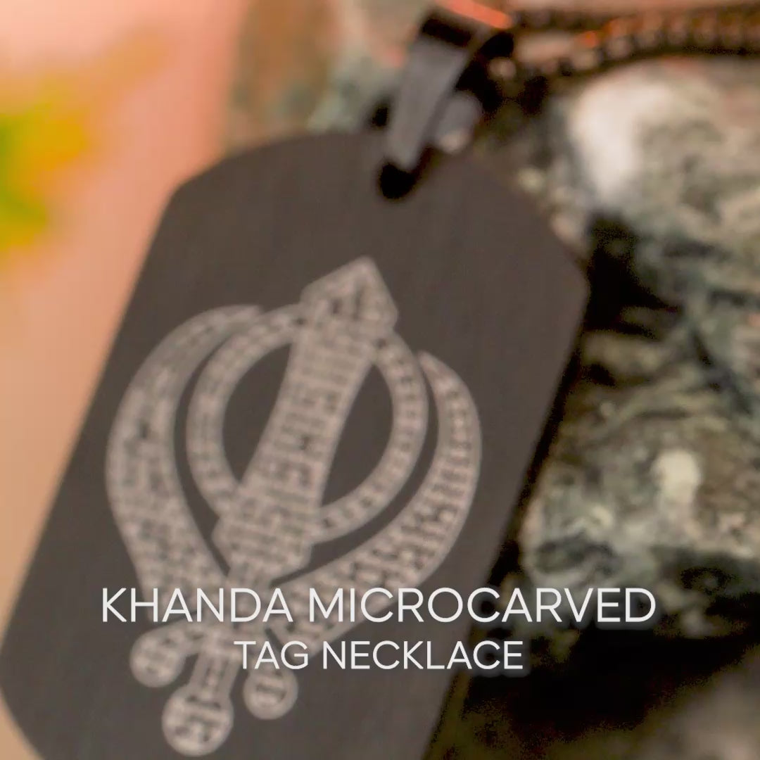 Khanda MicroCarved Tag Necklace Black
