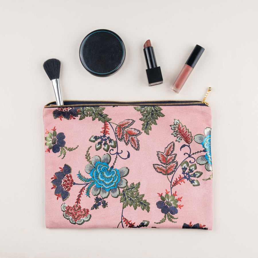 Pink Foil Print Suede Carry On Pouch