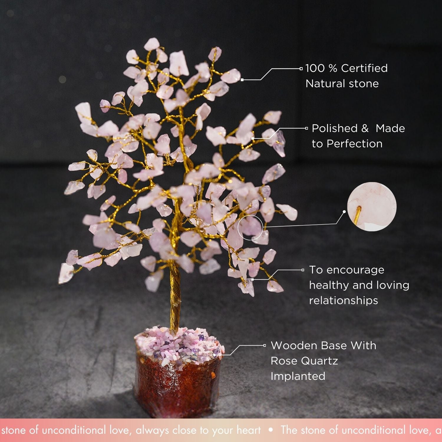 Mini Rose Quartz Natural Stone Tree