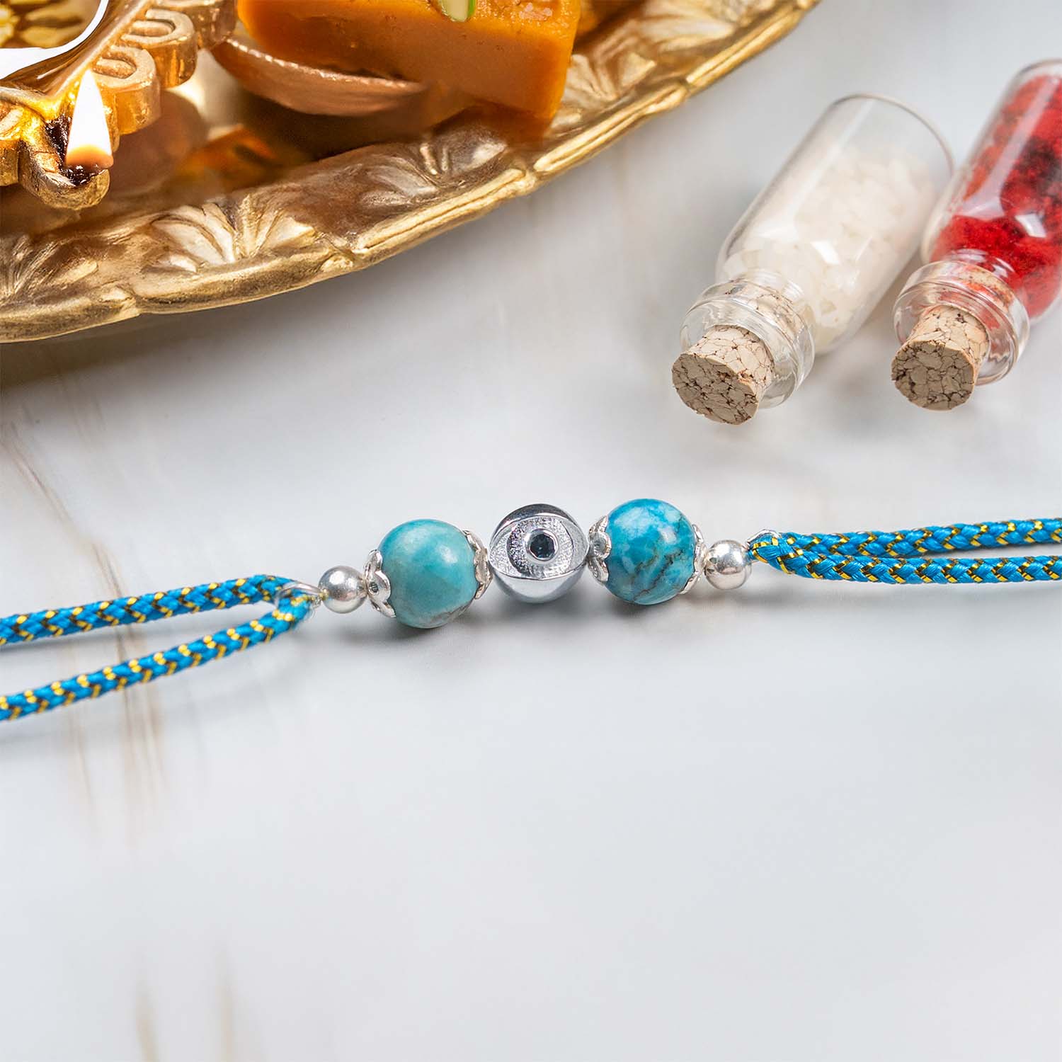 925 Sterling Silver Protective Evil Eye Natural Stone Rakhi