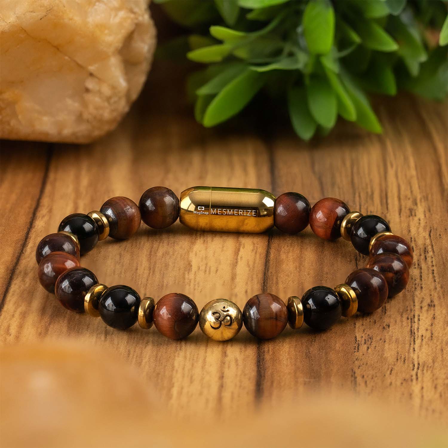 925 Sterling Silver Sacred Om Natural Stone Bracelet with MagSnap2