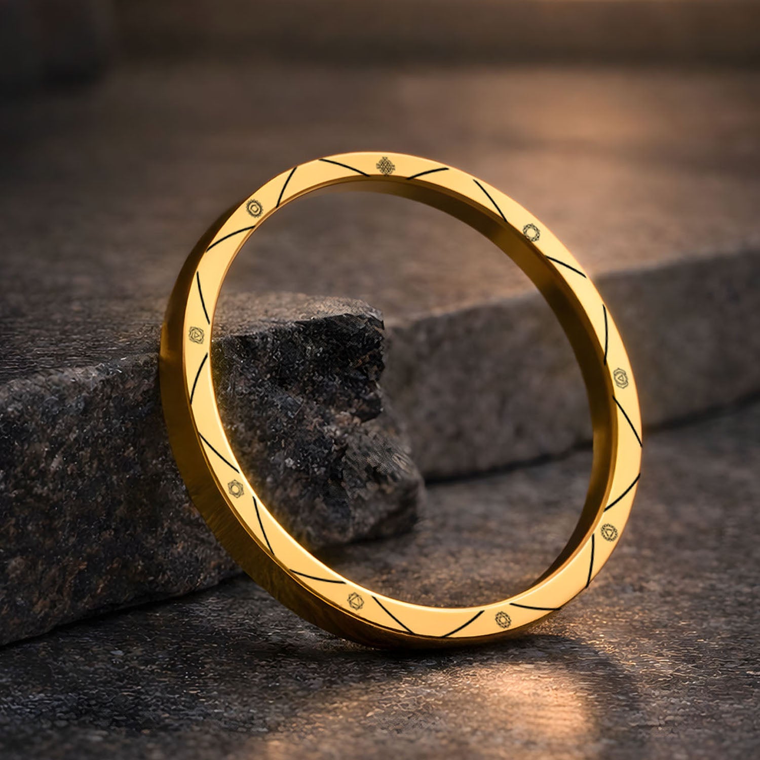 9 Chakra MicroCarved Classic Round Kada Gold