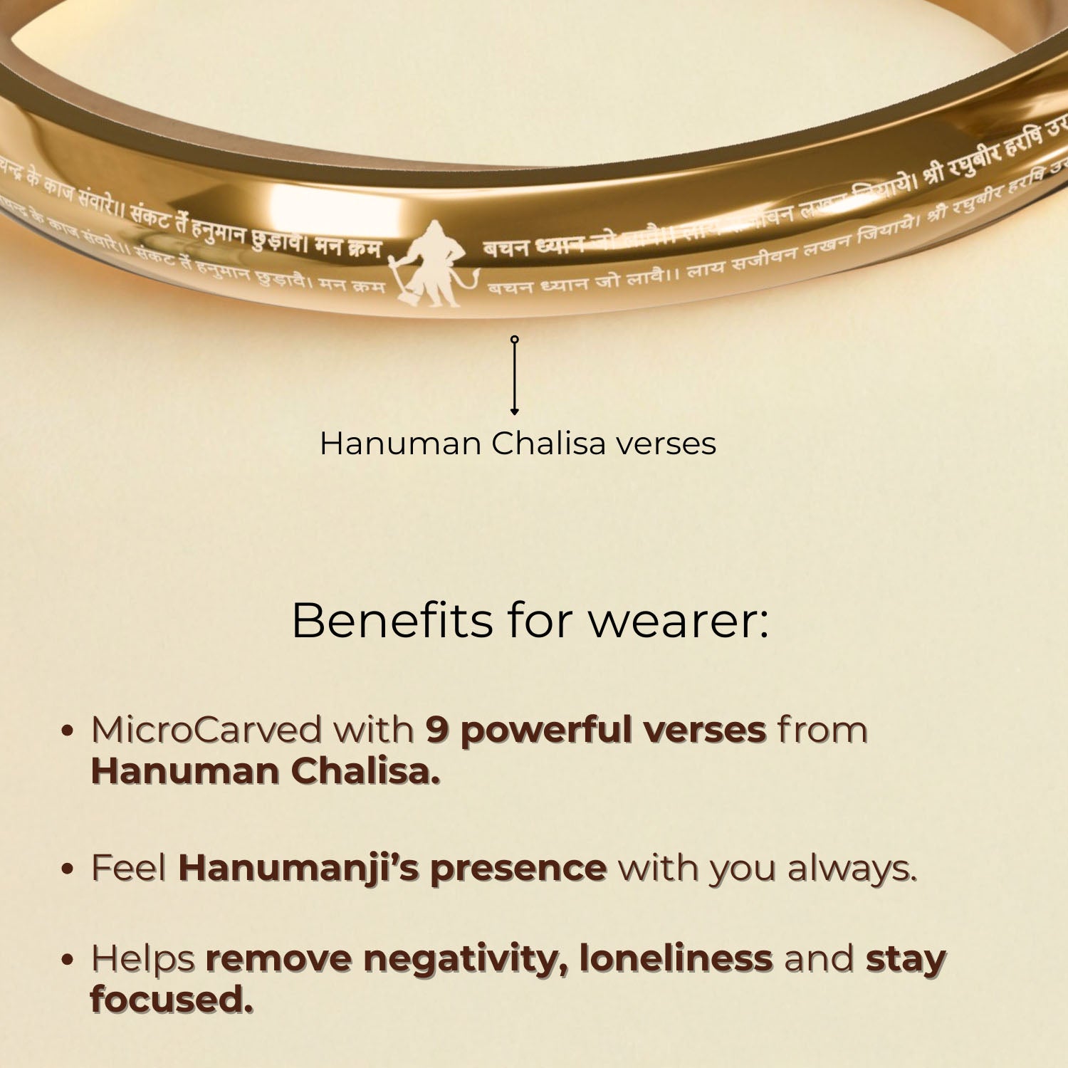 9 Verse of Hanuman Chalisa MicroCarved Round Curved Kada - Gold