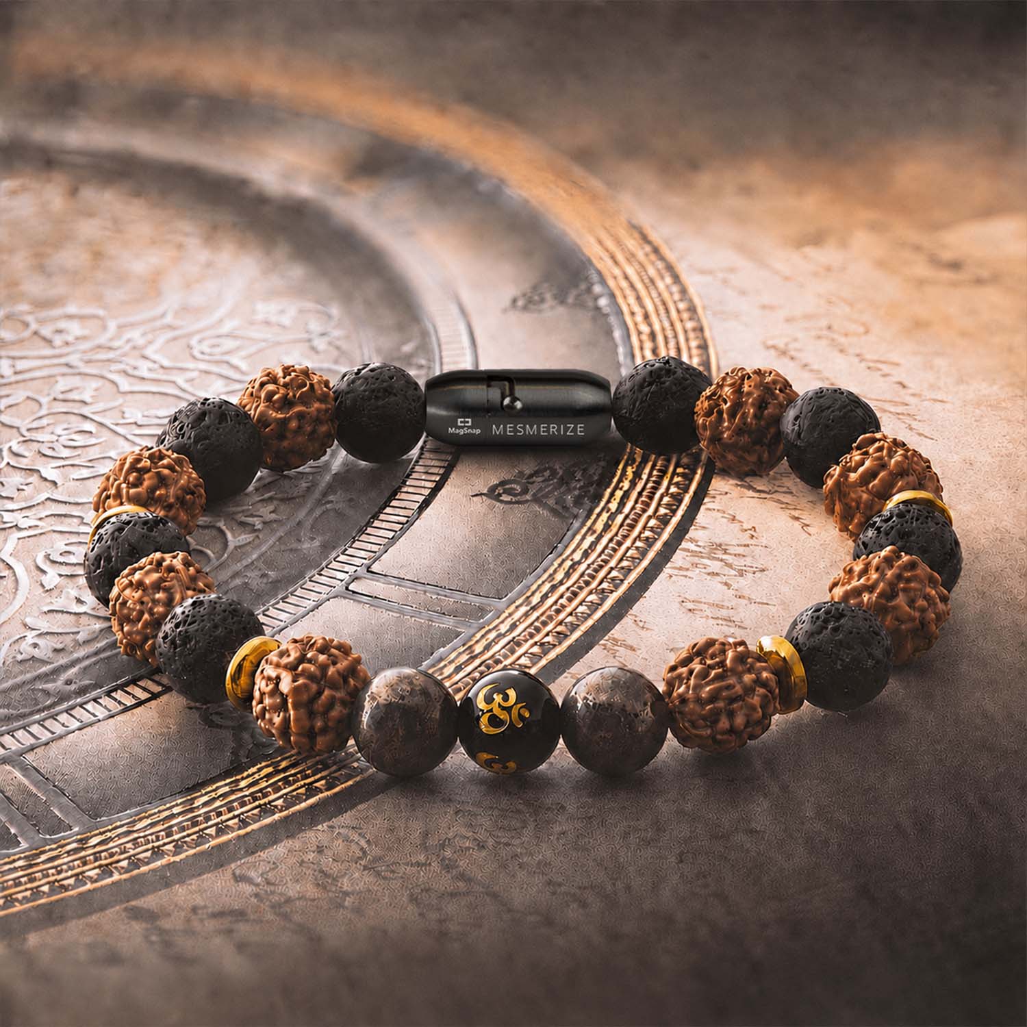 Rudraksh Natural Stone Pyrite Om Magnet Bracelet Mesmerize Online