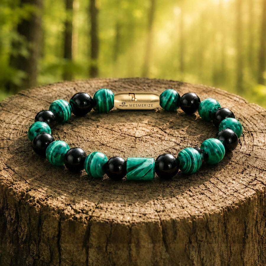 Aegon Obsidian & Malachite Natural Stone Bracelet With MagSnap