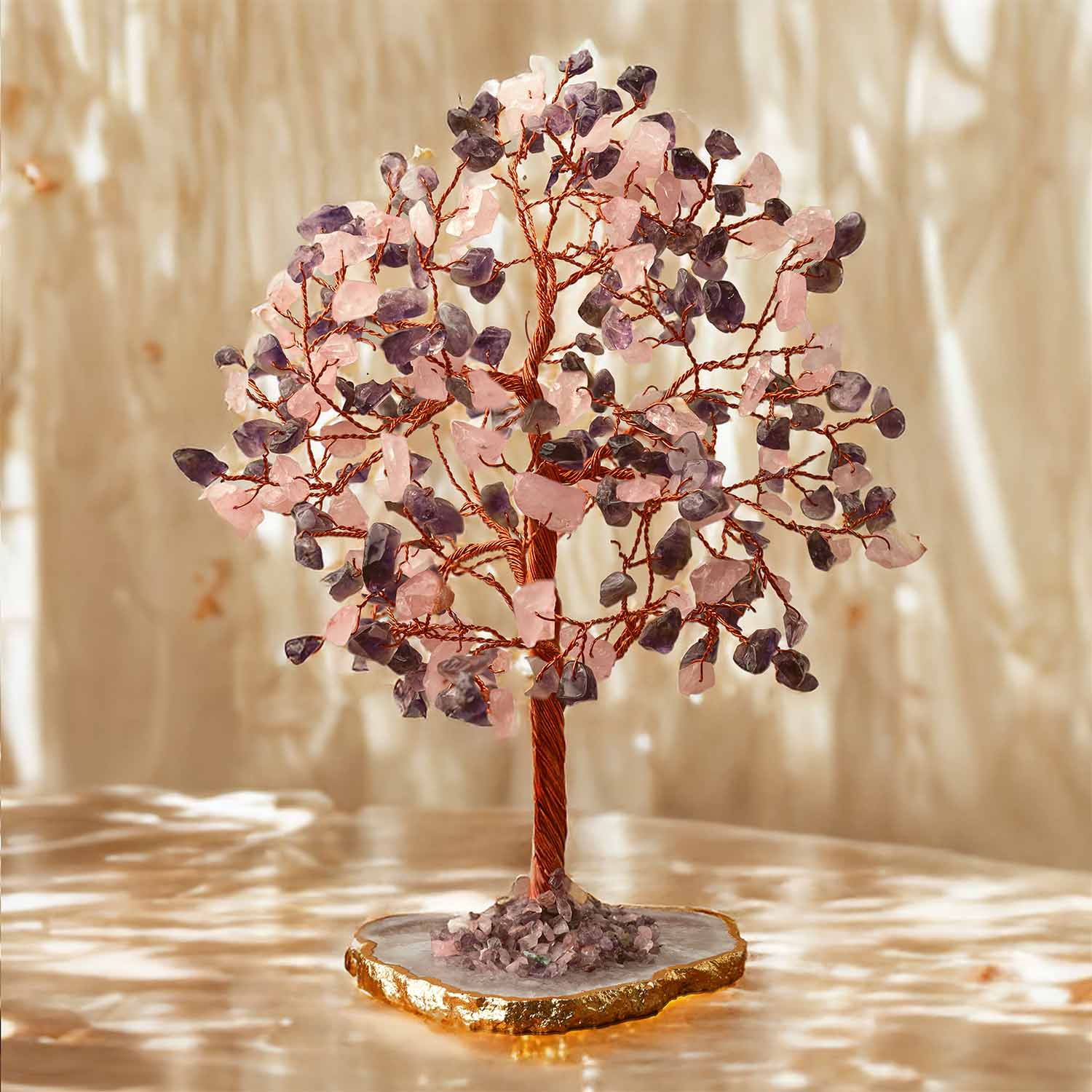 Amethyst & Rose Quartz Combo Tree With Natural Agate Base