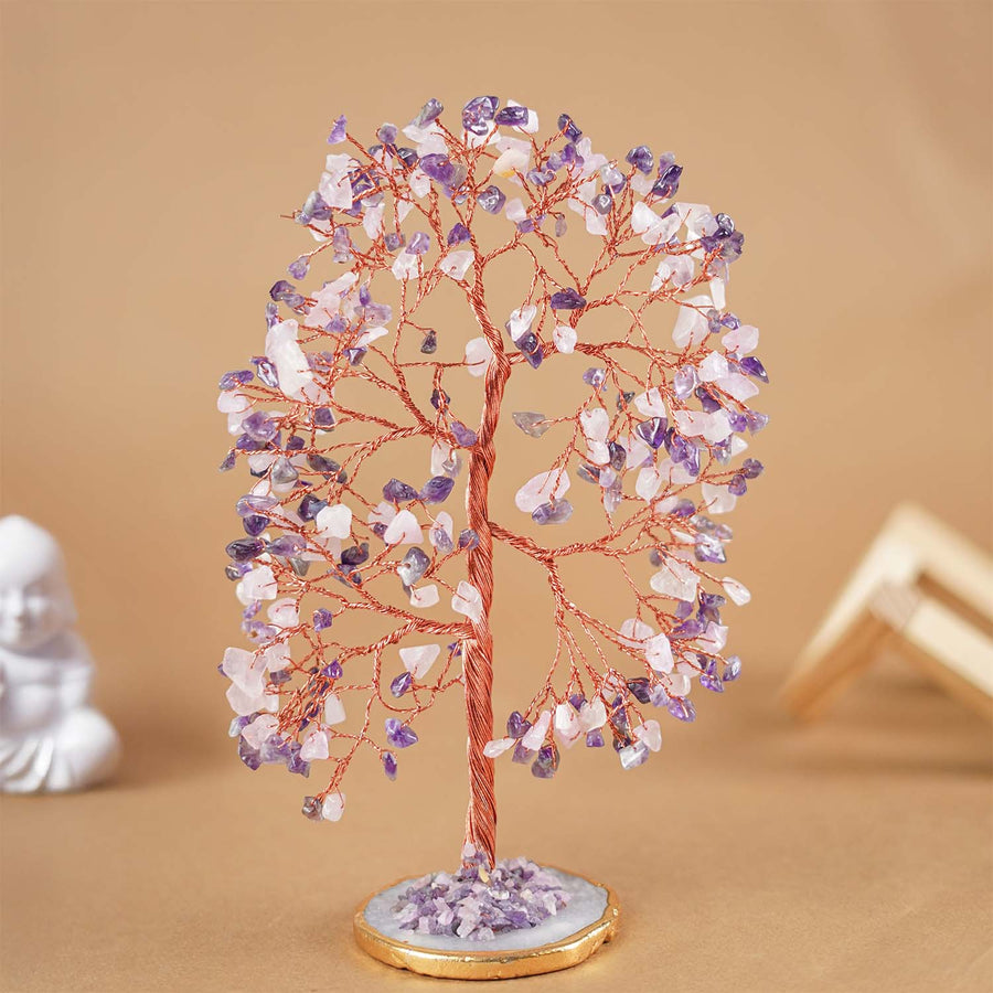 Amethyst & Rose Quartz Combo Tree With Natural Agate Base
